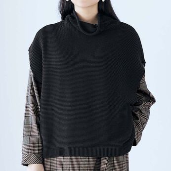 Real Stock | コットンボトルネックニットベスト〈ＢＫ〉