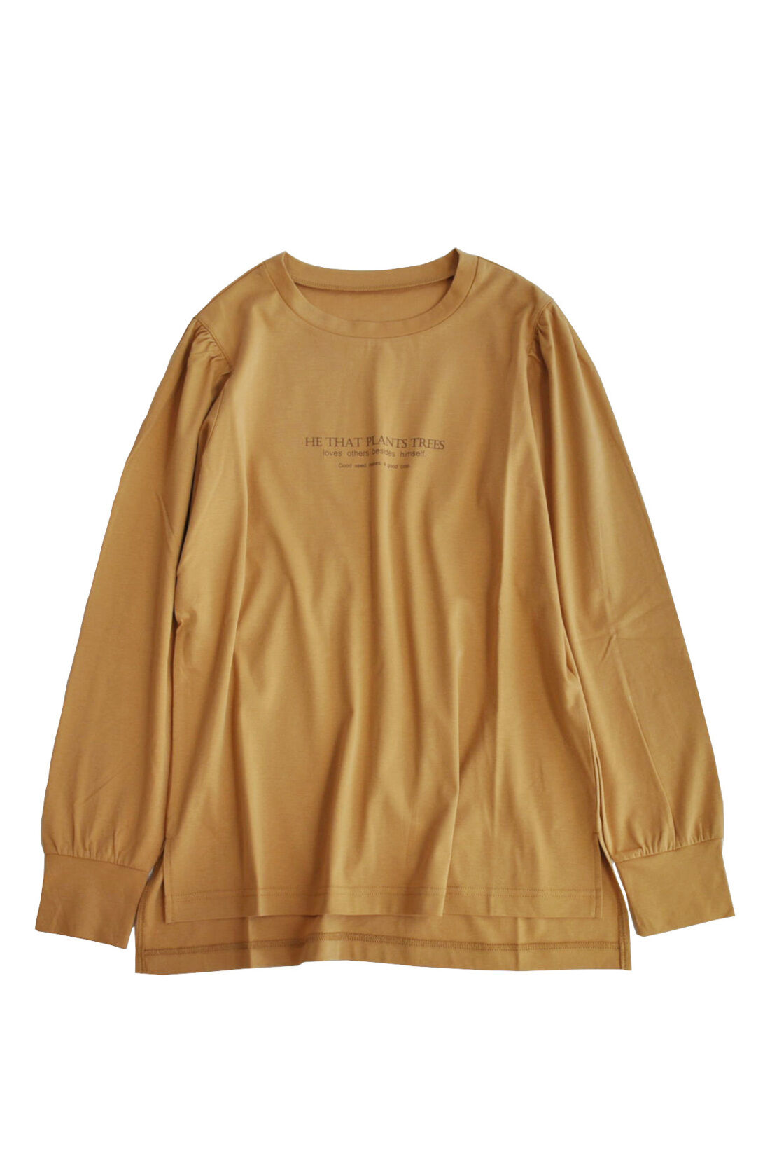 Real Stock|Live love cottonプロジェクト IEDIT[イディット]　パフスリーブロゴTシャツ〈ブラウンオレンジ〉