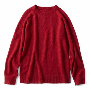 Real Stock | ふんわりやさしいヤク混素材のウォッシャブルニットトップス〈レッド〉