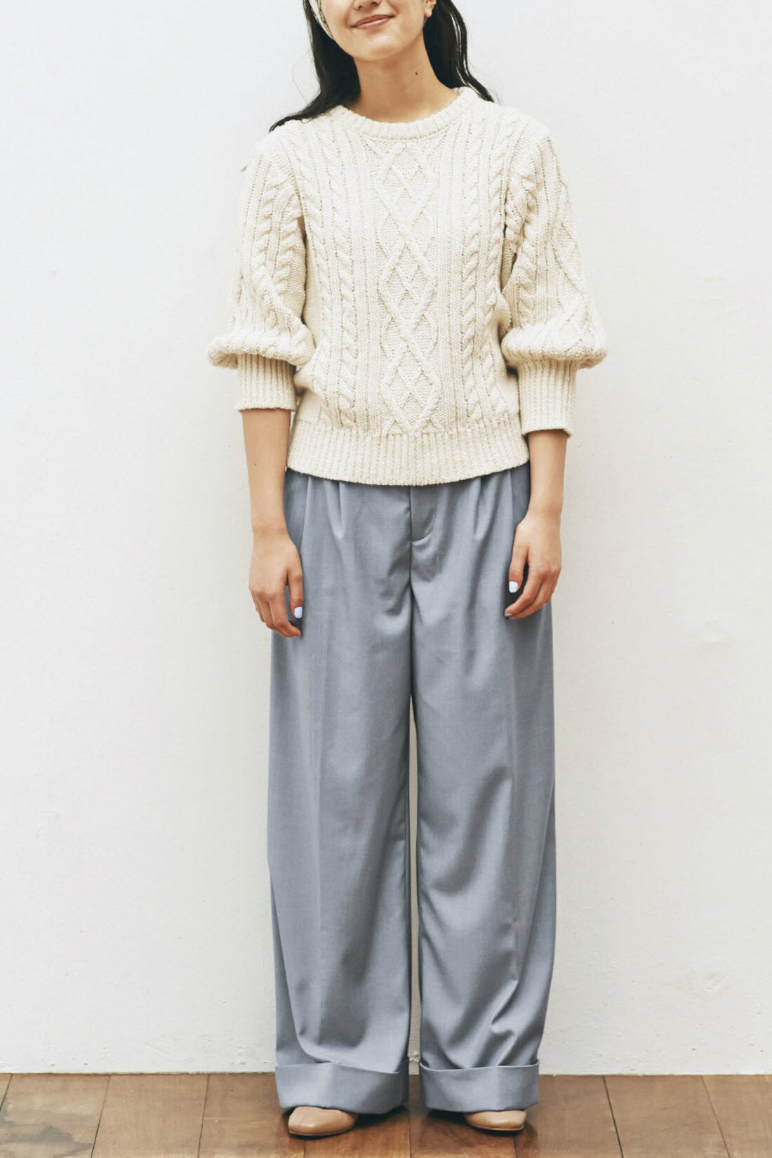 avecmoi ダブル裾のワイドパンツ〈ライトグレー〉|Real Stock avecmoi ダブル裾のワイドパンツ〈ライトグレー〉|Real Stock