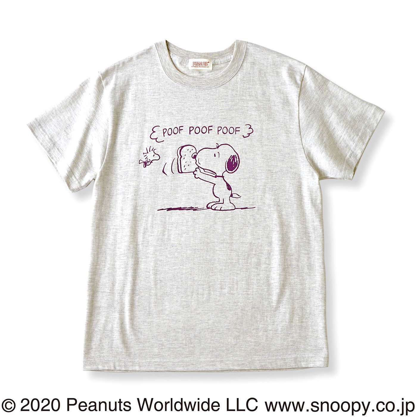 Real Stock|PEANUTS スヌーピーと仲間たち　ロゴ入りTシャツ〈スヌーピー＆ウッドストック〉|杢（もく）カラーがベースだから一枚で着やすい！