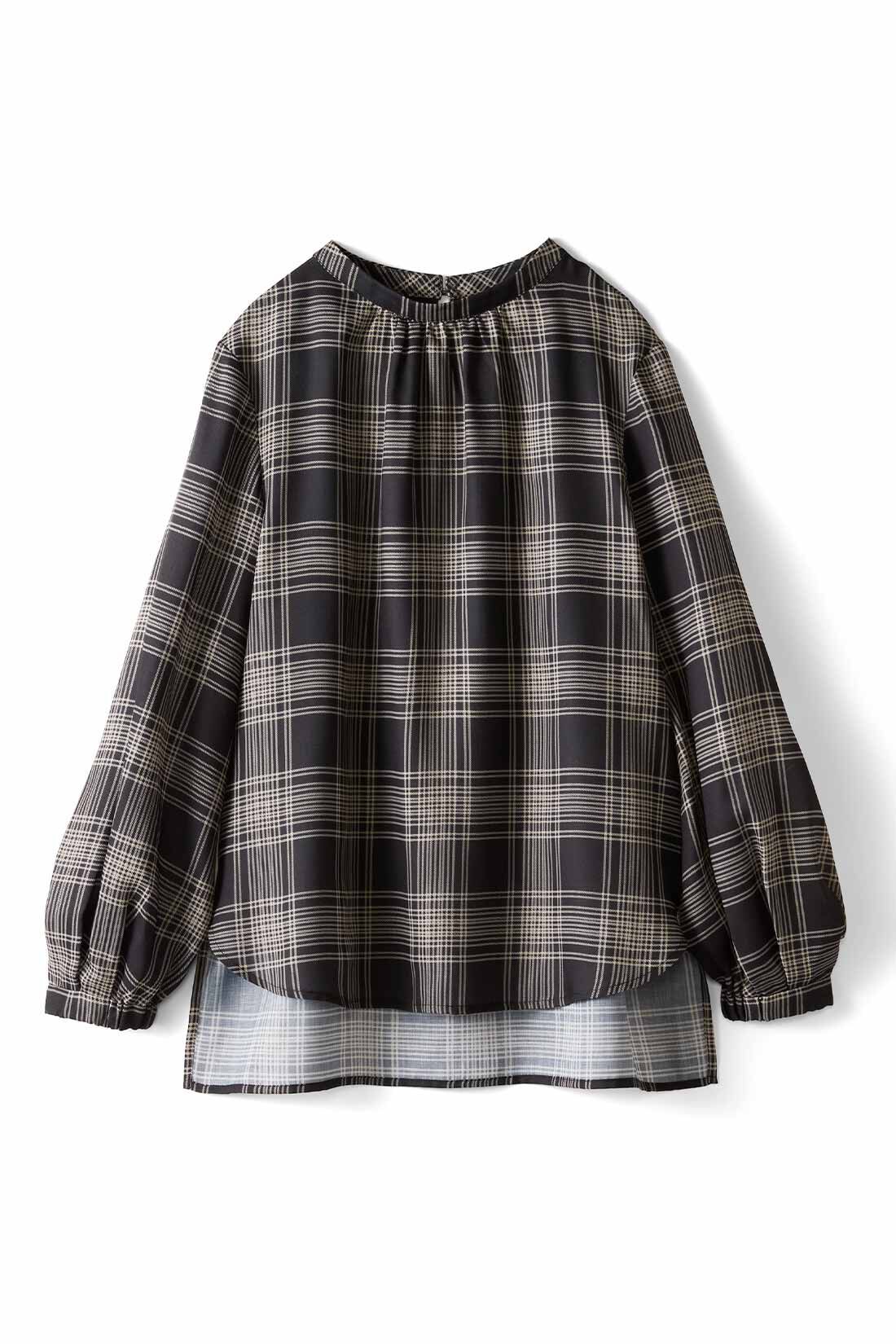 realstock [リアルストック]（Express BOX）|IEDIT[イディット]　女性らしさが上がる　軽やかチェックブラウス〈ブラック〉|〈ブラック〉