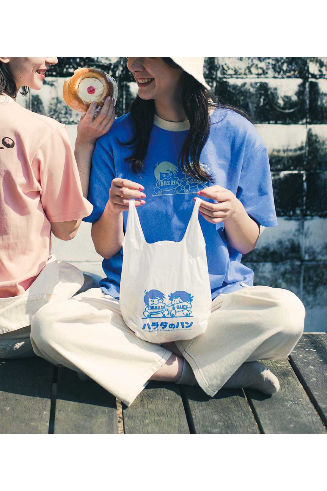Real Stock|Live love cottonプロジェクト リブ イン コンフォート神戸のベーカリーハラダのパンさんとつくったオーガニックコットンのレトロかわいいTシャツ〈ジェイブルー〉