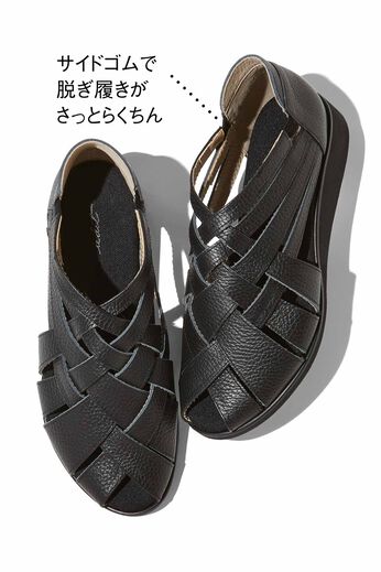Real Stock | イタリアンレザー 国産 メッシュサンダル〈ブラック〉