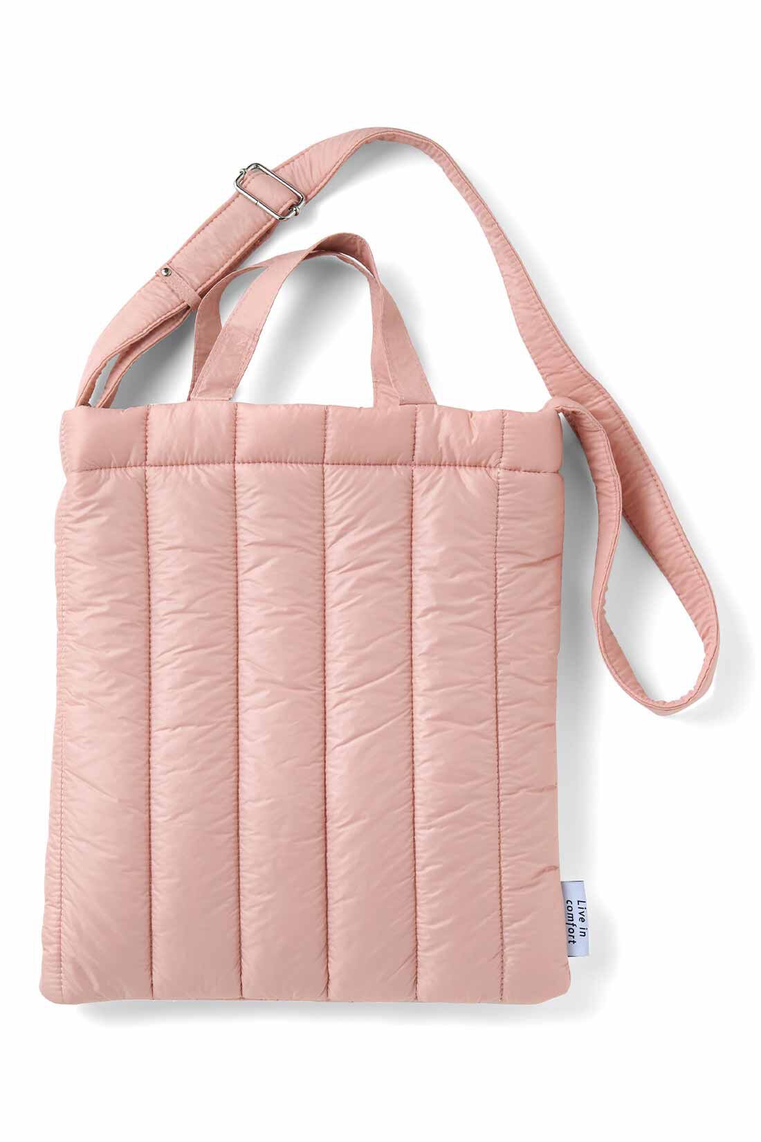 realstock [リアルストック]（Express BOX）|【3～10日でお届け】リブ イン コンフォート　軽やかに手ぶらでお出かけ！ ふかふかキルティングショルダーバッグ〈ピーチピンク〉|〈ピーチピンク×ライトグレー〉