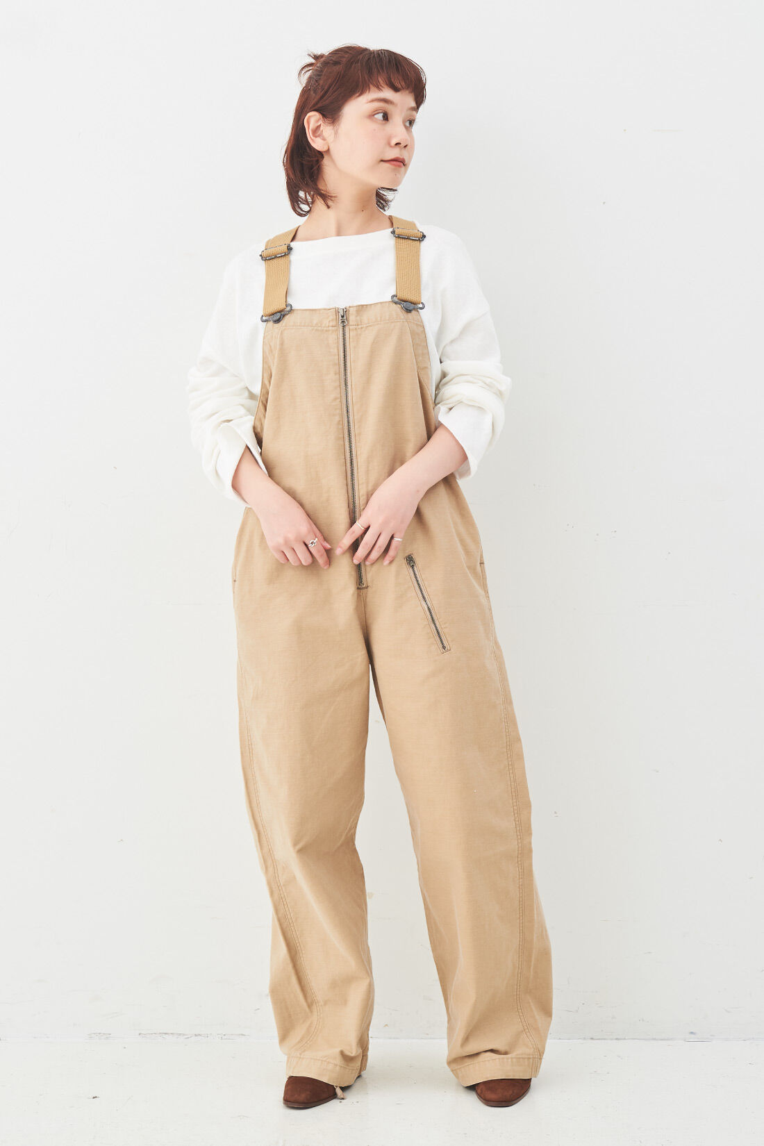 Real Stock|MEDE19F 〈SELECT〉 Lee WORK MILITARY ARMY OVERALL|2：BEIGE　モデル身長：157cm