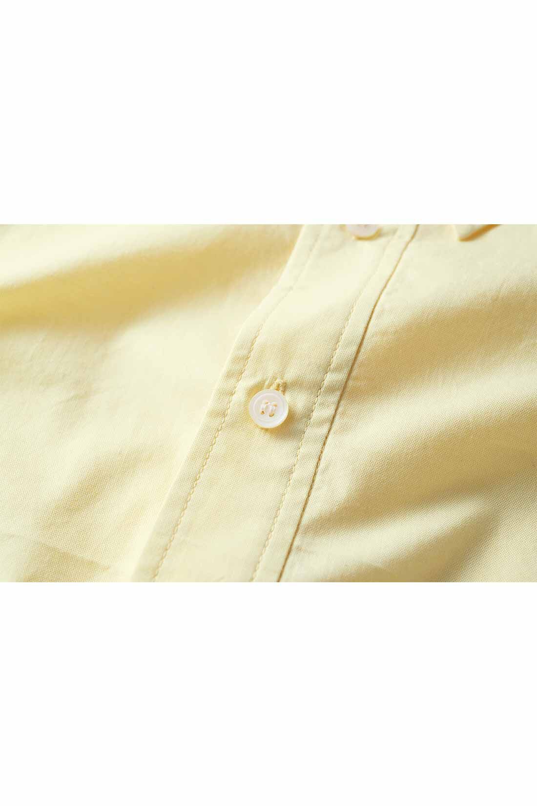 Real Stock|THREE FIFTY STANDARD クリームイエローのボタンダウンシャツ|ほどよい厚みで透けにくい、滑らかな肌ざわりの播州織。