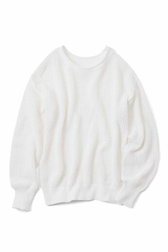 Real Stock | 綿１００透かし編みニット〈ＷＨ〉リブイン