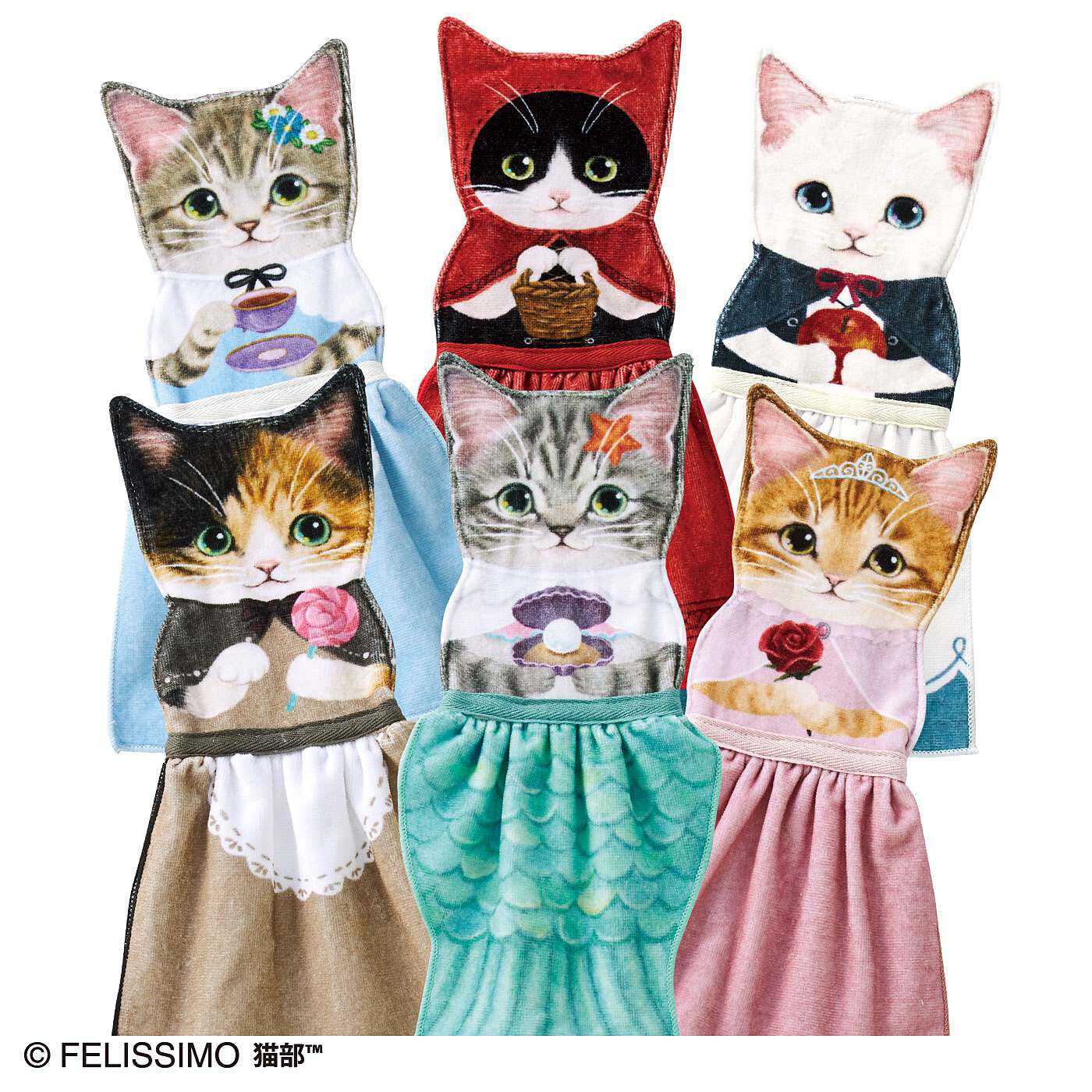 Real Stock|童話の世界　猫が主役のドレスタオル|スナップボタンでタオル掛けに掛けられます。