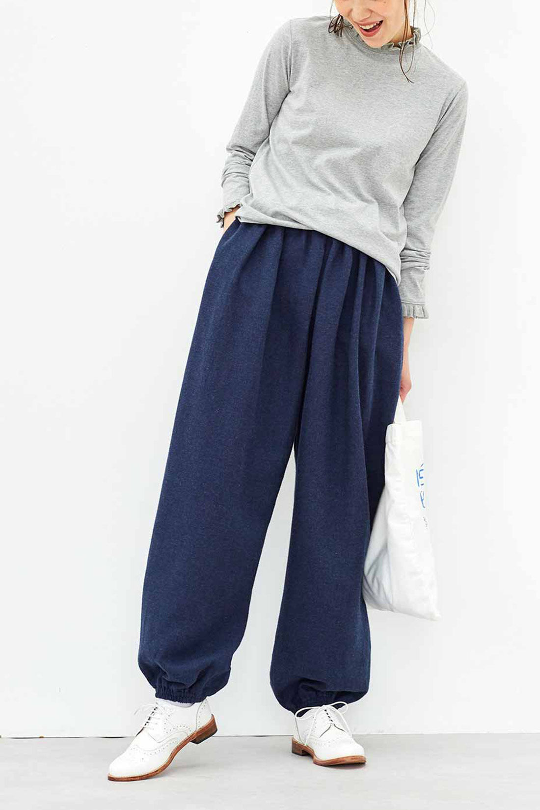 リブ イン コンフォート　動きやすくて暖かい！ ふわふわコットンネル起毛の裏ガーゼぽんわりパンツ〈杢（もく）グレー〉
