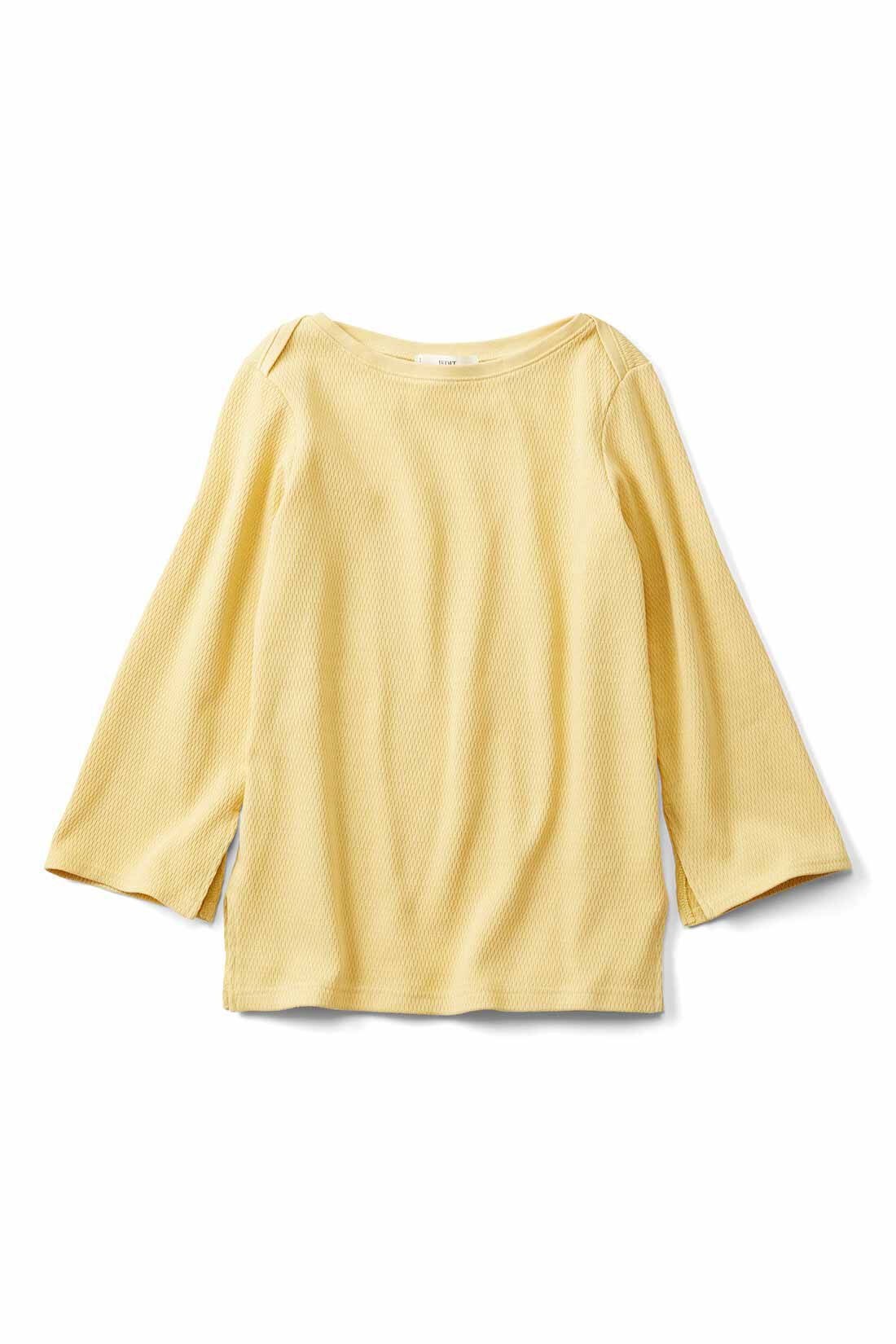 Live love cotton（R）プロジェクト IEDIT[イディット]　デザインネックでデコルテ華やぐ　フレアースリーブカットソー〈イエロー〉