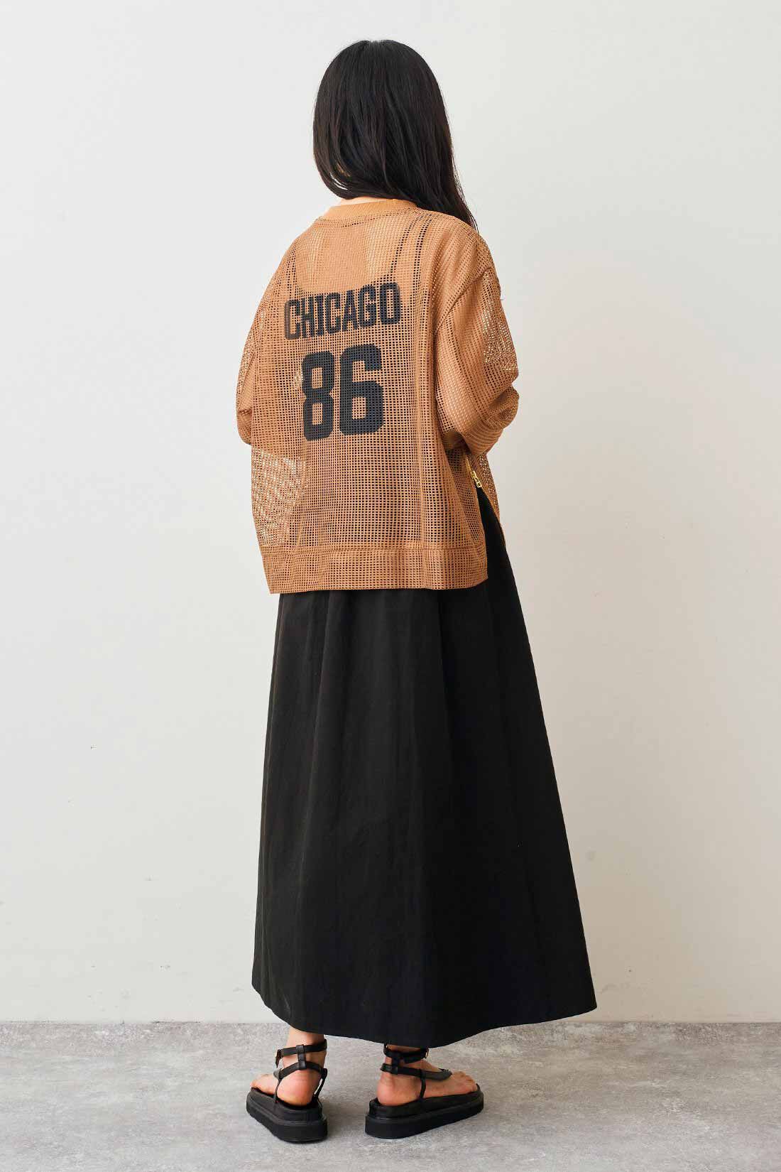 Real Stock|【3～10日でお届け】リブ イン コンフォート くぼっち★とコラボ ちょうどいい透け感コーデが涼やかにきまる 大人メッシュトップスセット〈ベージュ〉