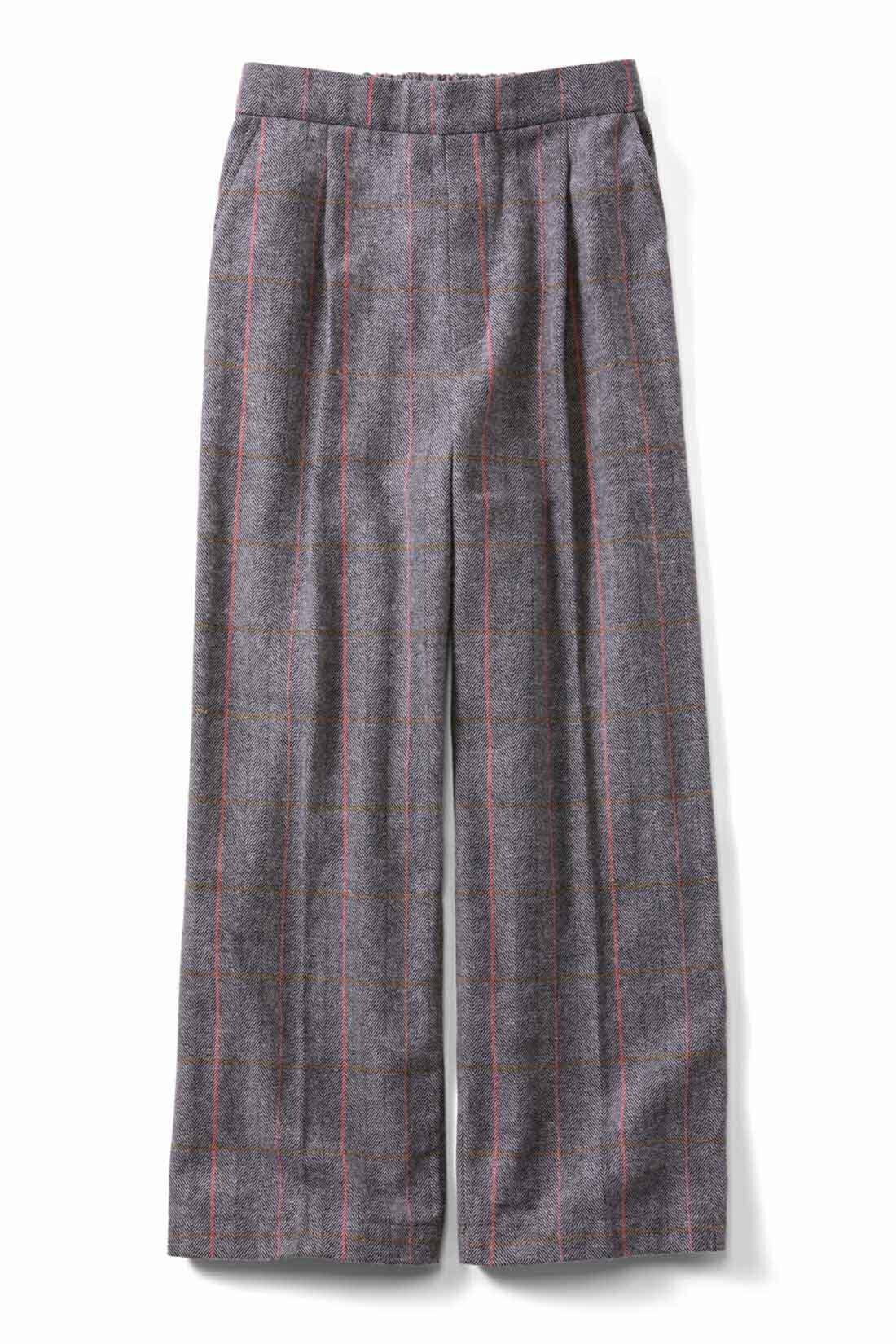 Real Stock|IEDIT[イディット]　コットン100％の起毛素材で肌心地やさしいチェックワイドパンツ〈グレーチェック〉|〈グレーチェック〉