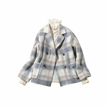Real Stock | やさしい色のチェックコート〈ＧＹ〉リブイン