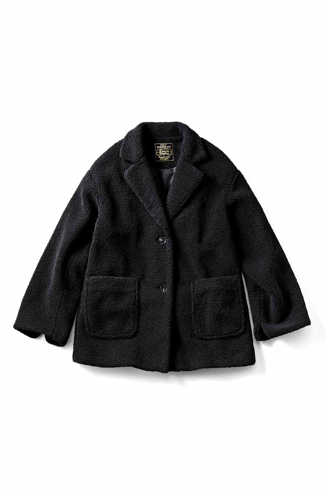 リブ イン コンフォート　はまじとコラボ 着るだけでオシャレ見えする！ ボア素材のジャケットコート〈ブラック〉