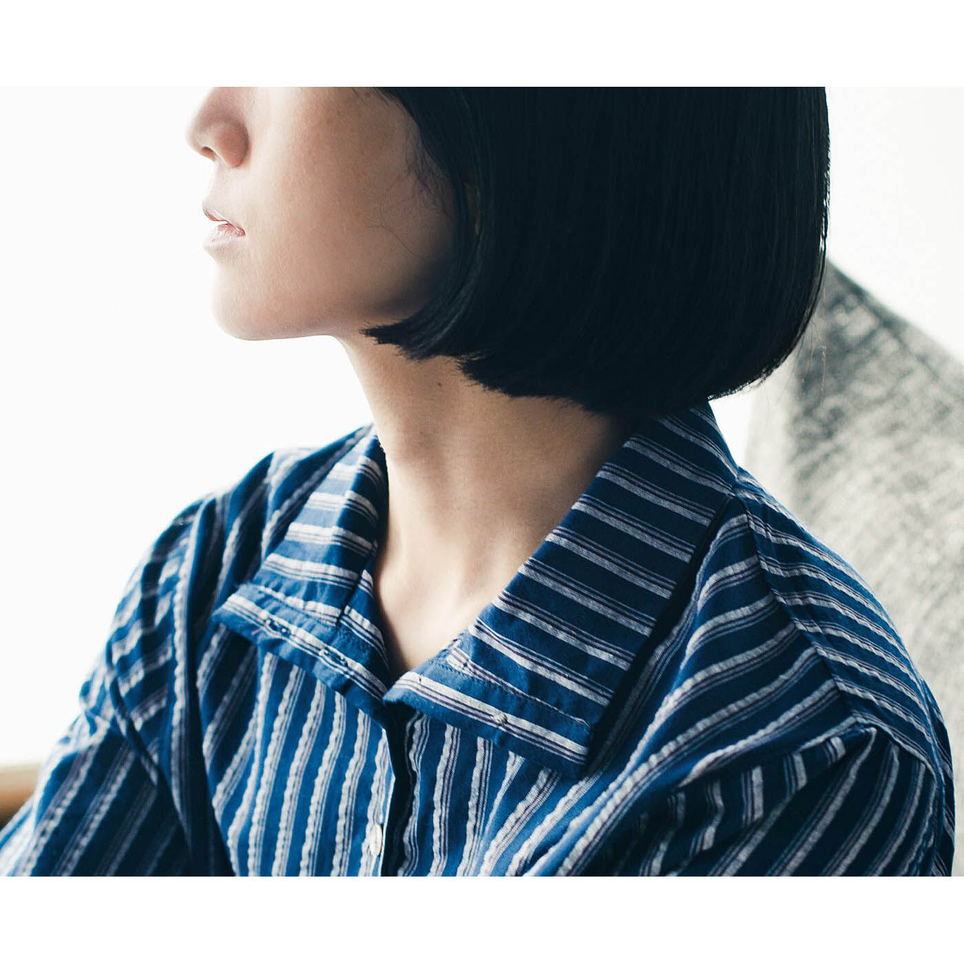 realstock [リアルストック]（Express BOX）|el:ment　おうちと眠りの時間を心地よく　綿100％サッカー生地のタートルネックウェアセット〈ネイビー×ホワイト〉|ボタンを開ければ、レギュラーカラーに。