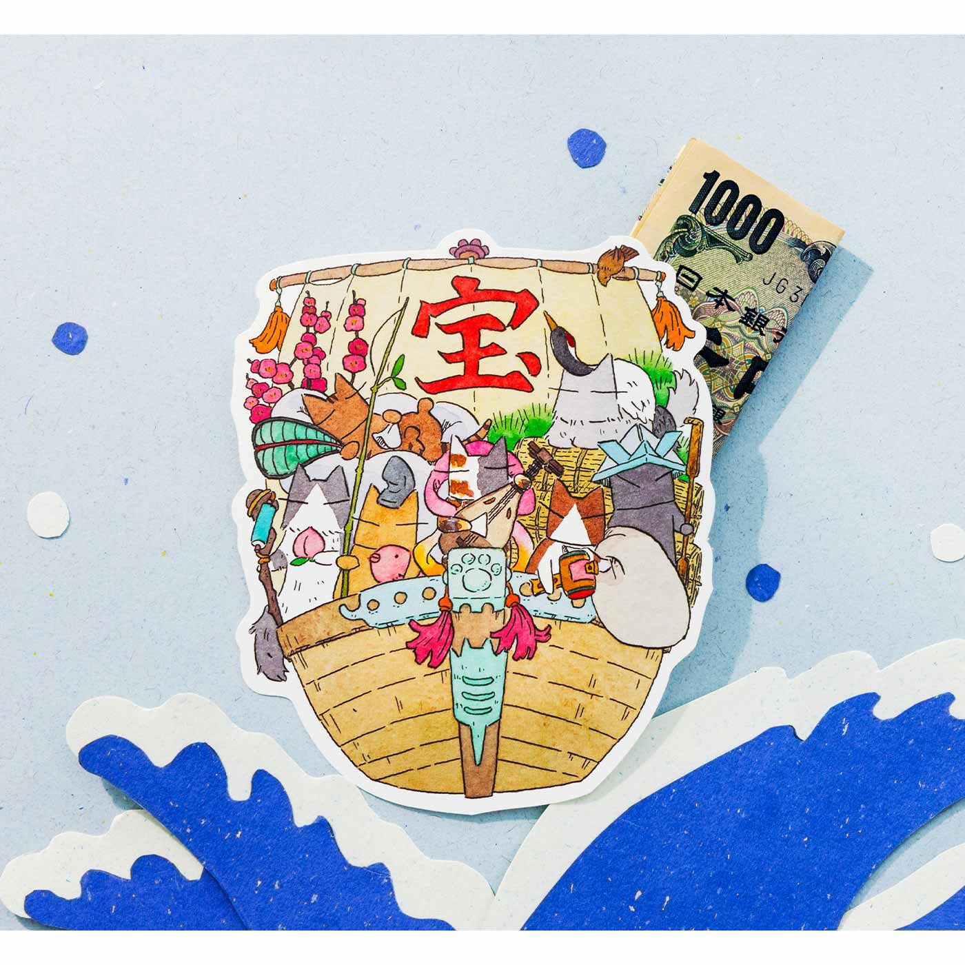 Real Stock|日本画家 久保智昭さんとつくった 七福にゃんこの宝船ポチ袋セット
