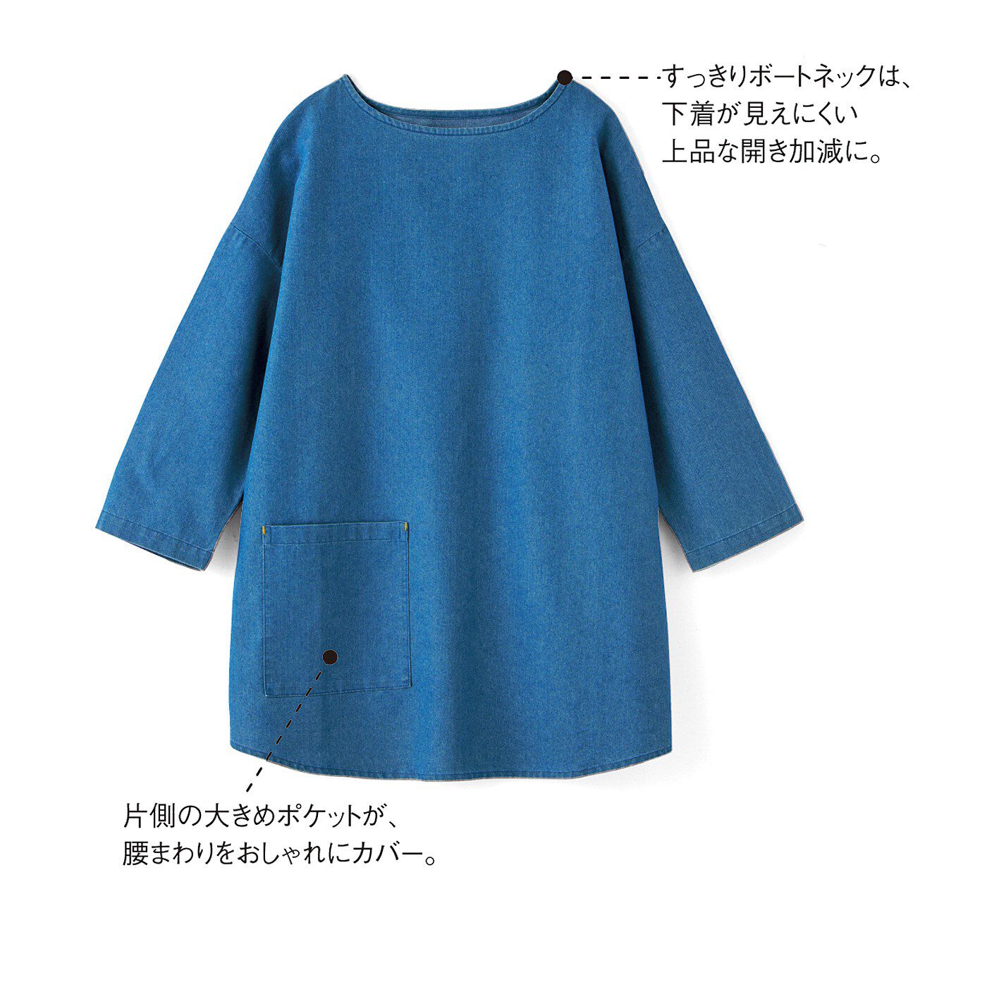 realstock [リアルストック]（Express BOX）|フラウグラット　着心地軽やかきれい見え♪　大人のデニムチュニック〈インディゴ〉|これは参考画像です。お届けするカラーとは異なります。