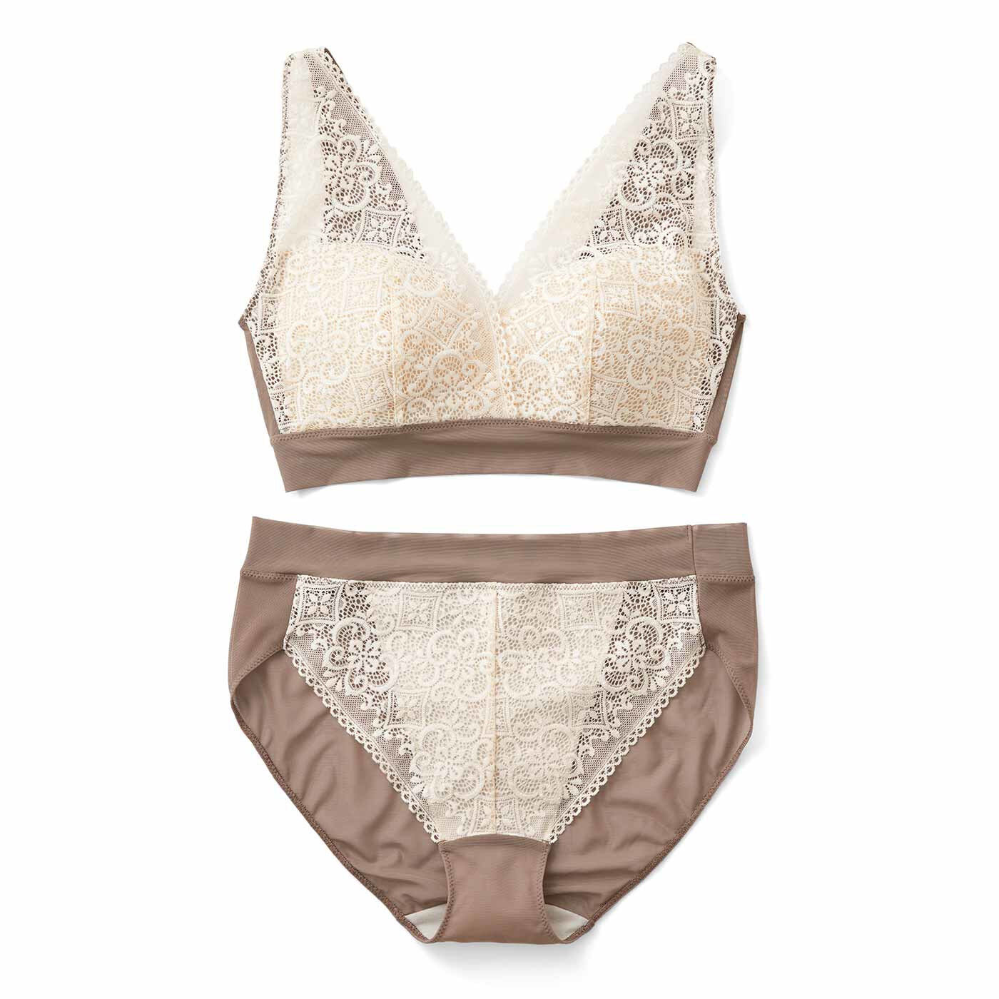 realstock [リアルストック]（Express BOX）|flufeel Resort Edition クロダレースを贅沢（ぜいたく）にあしらった 旅気分のブラ＆ショーツ〈LL・3L〉〈シェルホワイト〉|〈シェルホワイト〉
