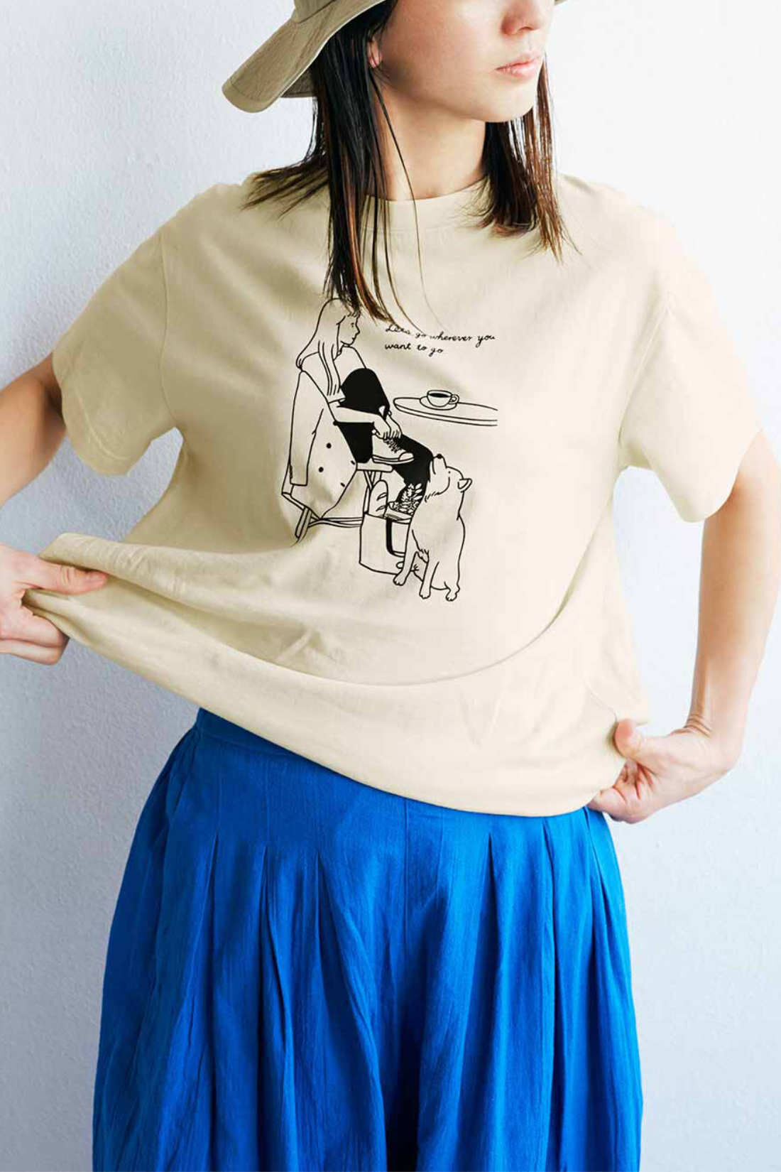 Real Stock|THREE FIFTY STANDARD×SHOKO TAKAHASHIコラボ Girl ＆ Dog　Tシャツ〈ライトベージュ〉