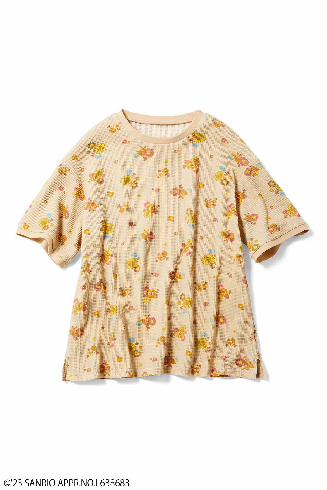サンリオキャラクターコラボ お花模様のコットンワッフルTシャツ