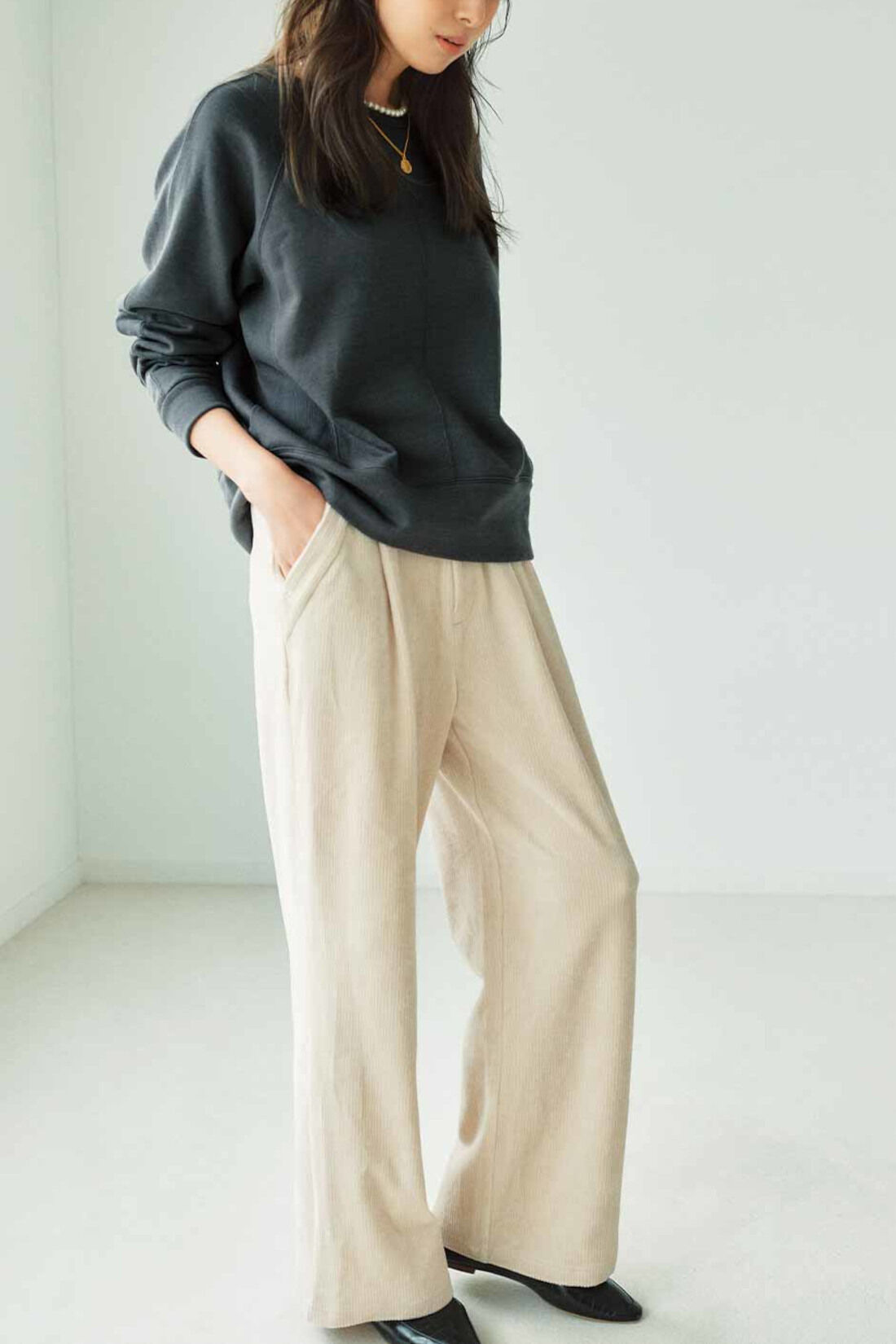 IEDIT[イディット] カットソーコーデュロイで快適 きれい見え