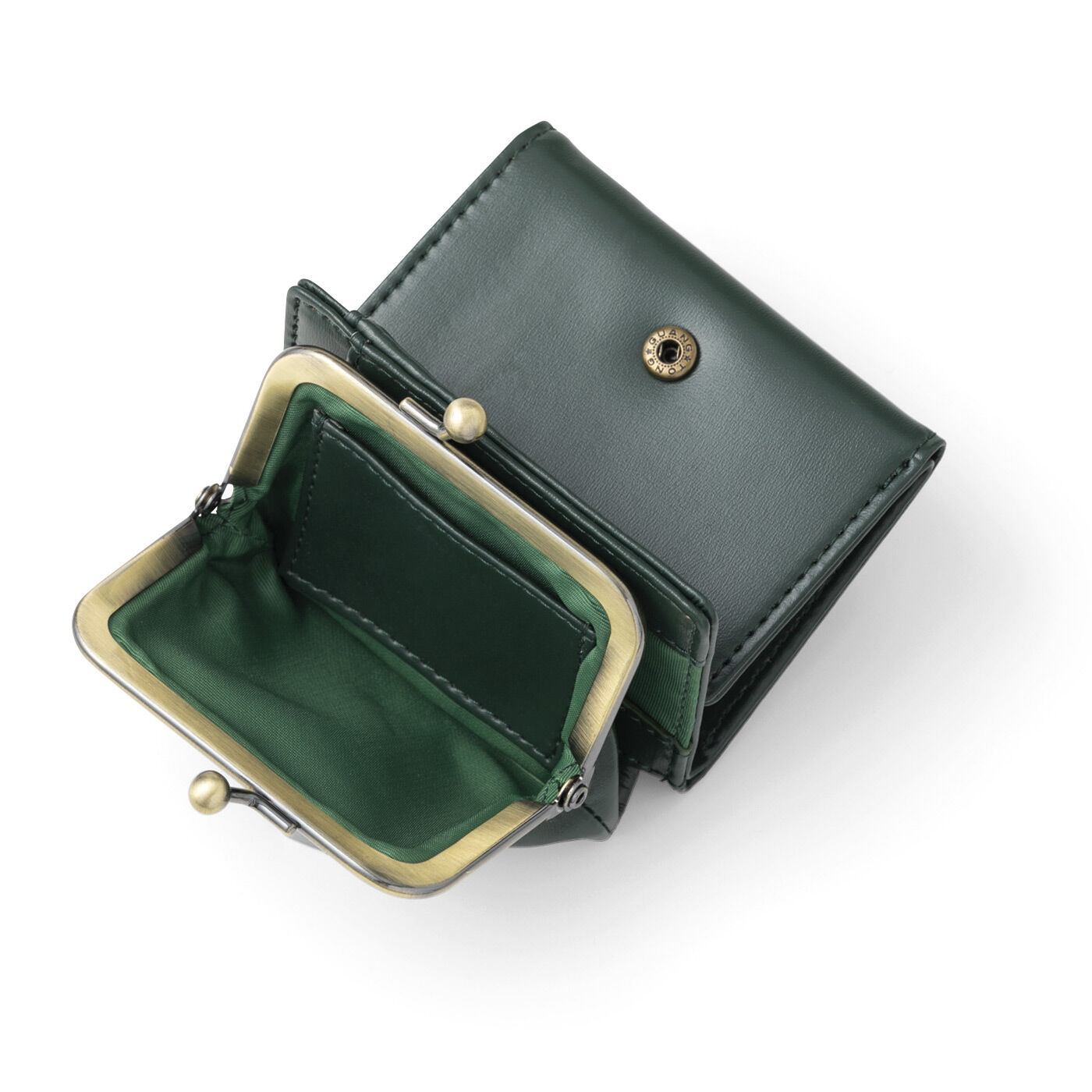 Real Stock|最小限をつれてって　フォレストグリーンのちっちゃめ手のり財布|がま口が大きく開き、小さくても取り出しやすい。内側にはミニポケット付き。