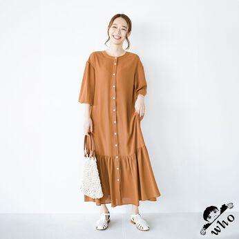 Real Stock | 軽い着心地の楊柳ワンピース〈キャメル〉
