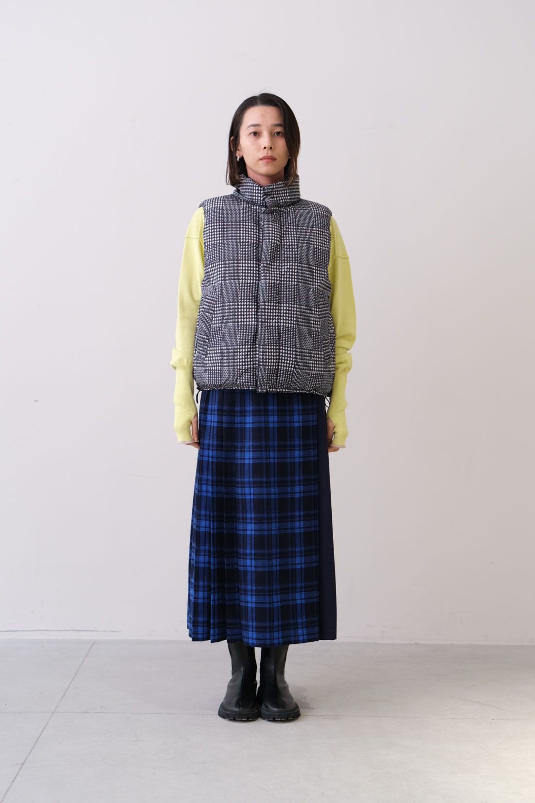 Real Stock|MEDE19F 〈SELECT〉　【GERRY】 REVERSIBLE VEST|3 black×glen check　モデル身長：168cm