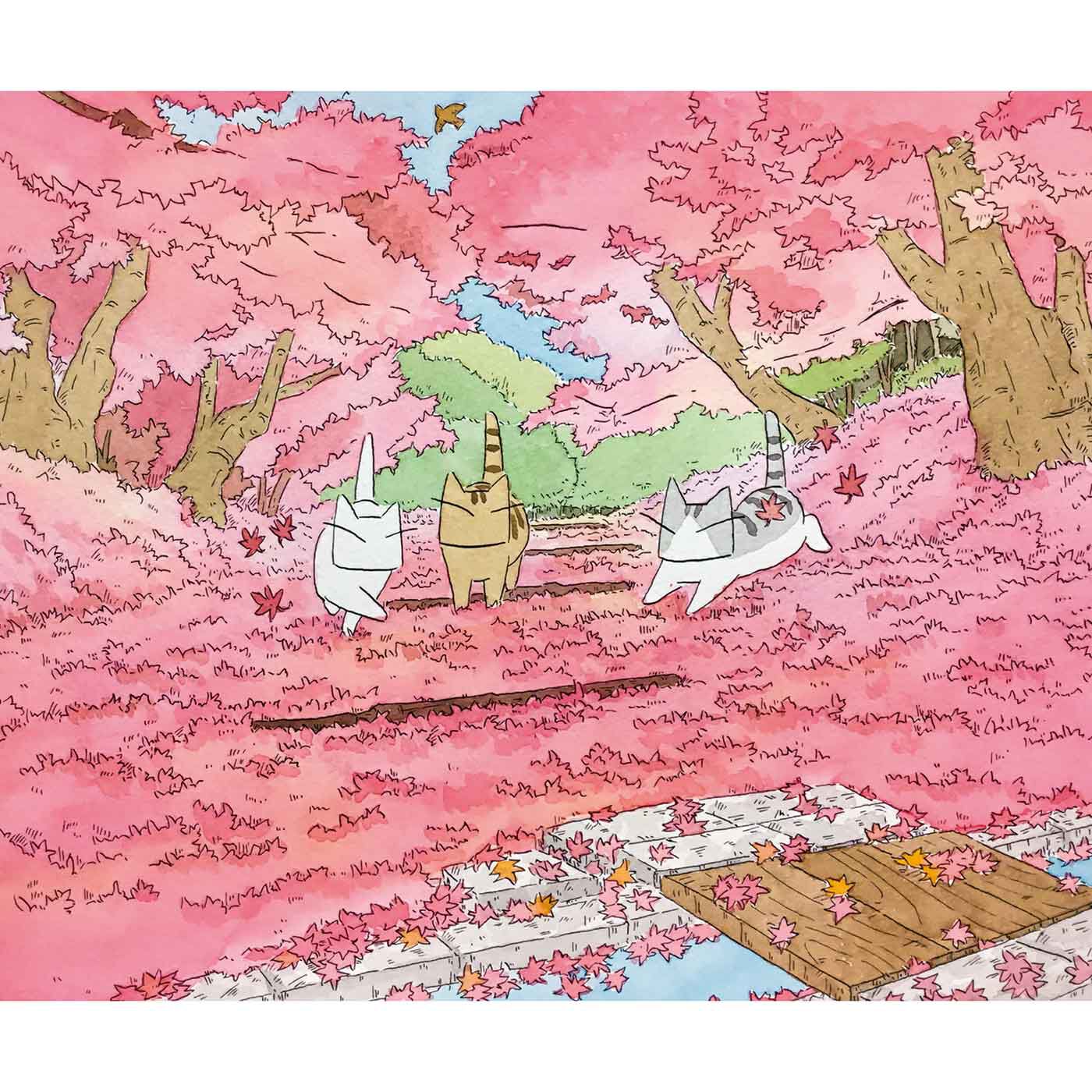 Real Stock|日本画家久保智昭さんとつくった　猫とお花の季節のクリアファイルセット|タイプ10：紅葉のトンネルと猫