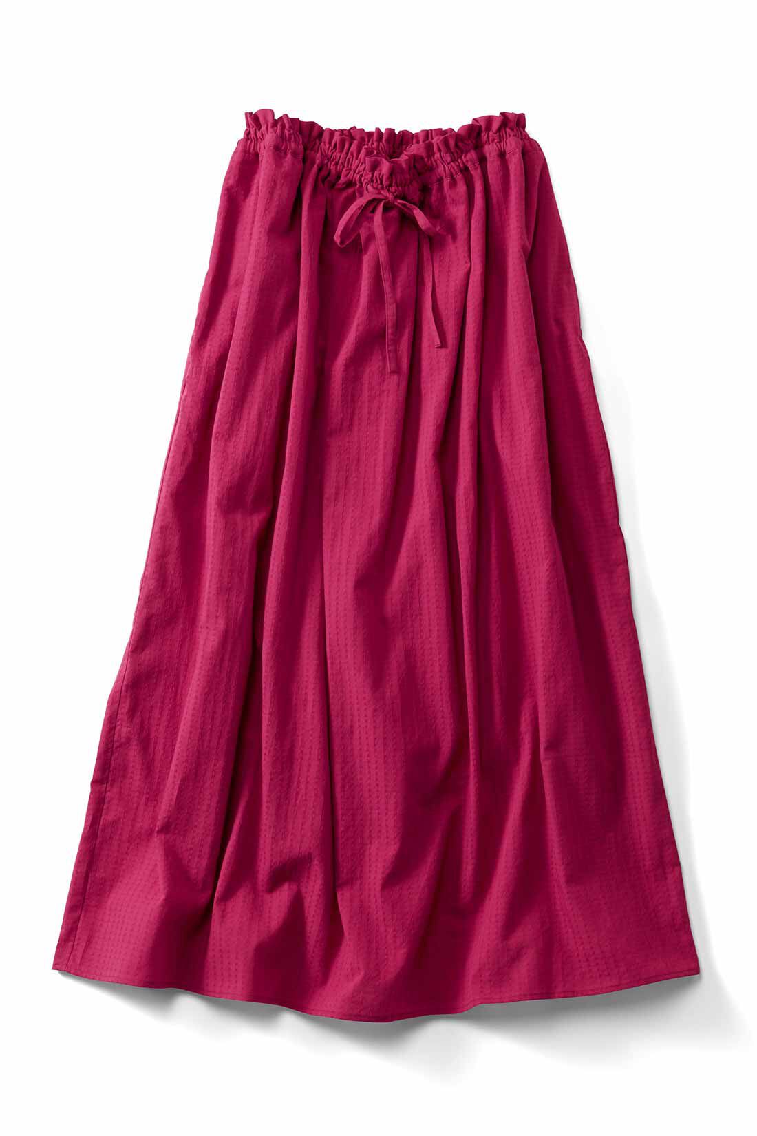 Real Stock|THREE FIFTY STANDARD　赤のドビーストライプギャザースカート