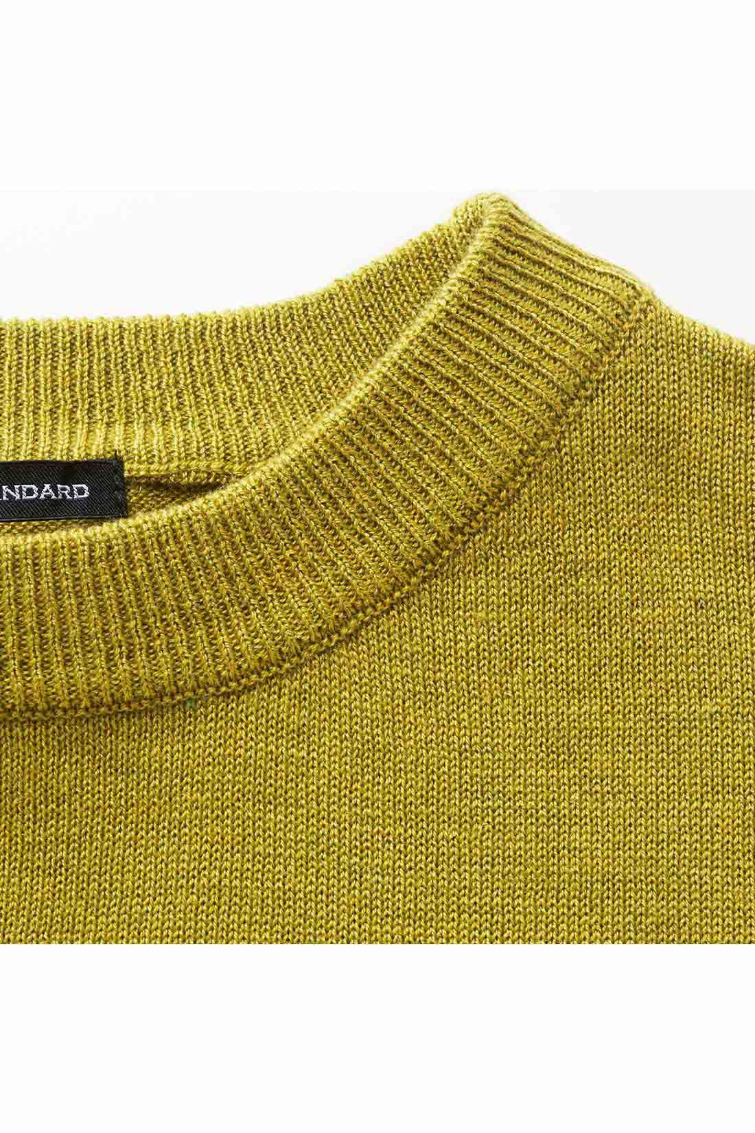 Real Stock|THREE FIFTY STANDARD　ボリューム袖のニットセーター〈イエローグリーン〉|ハイゲージで上品な雰囲気。コートの中の差し色にして装いのアクセントに。