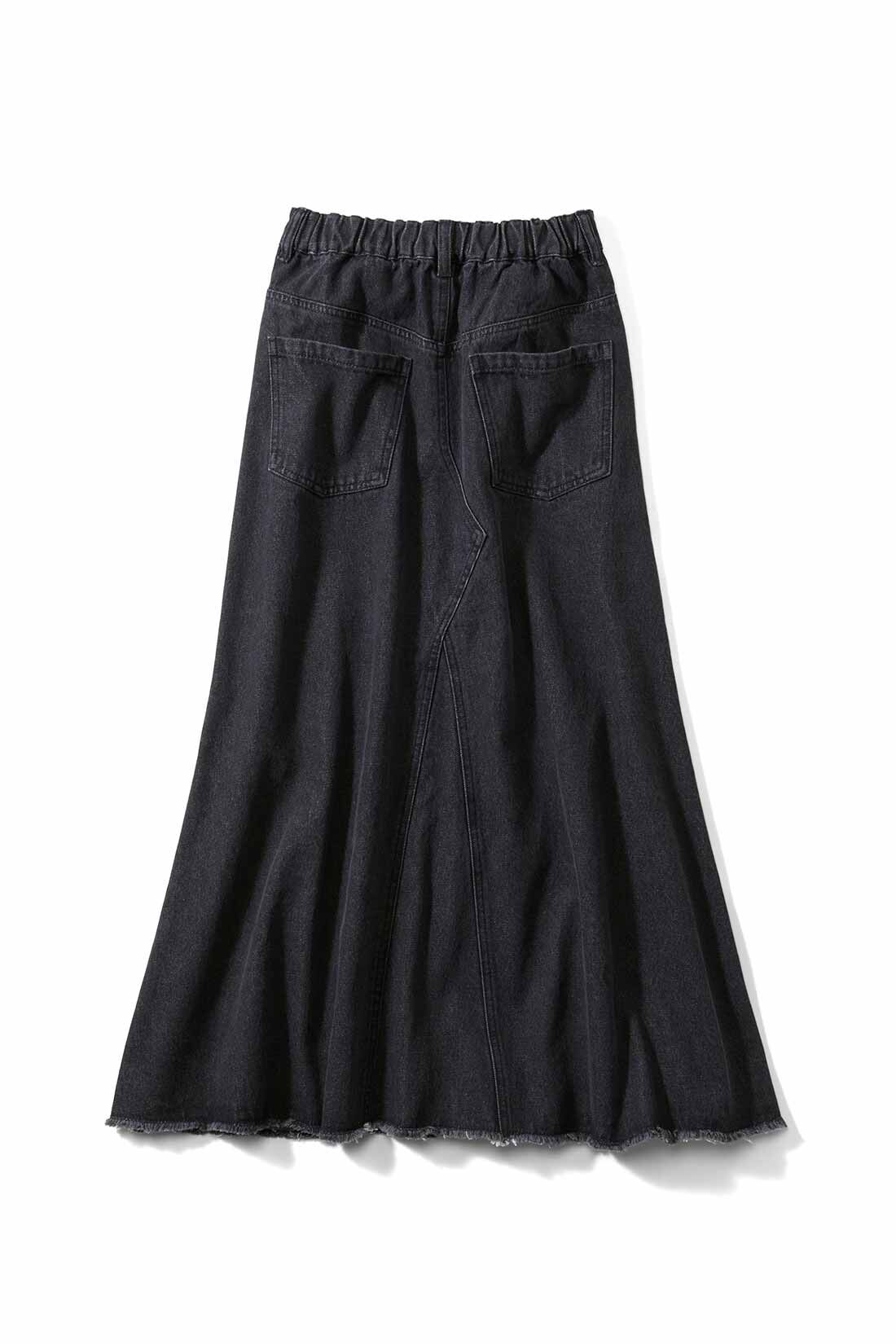 Real Stock|THREE FIFTY STANDARD　カットヘムのブラックデニムスカート|BACK
