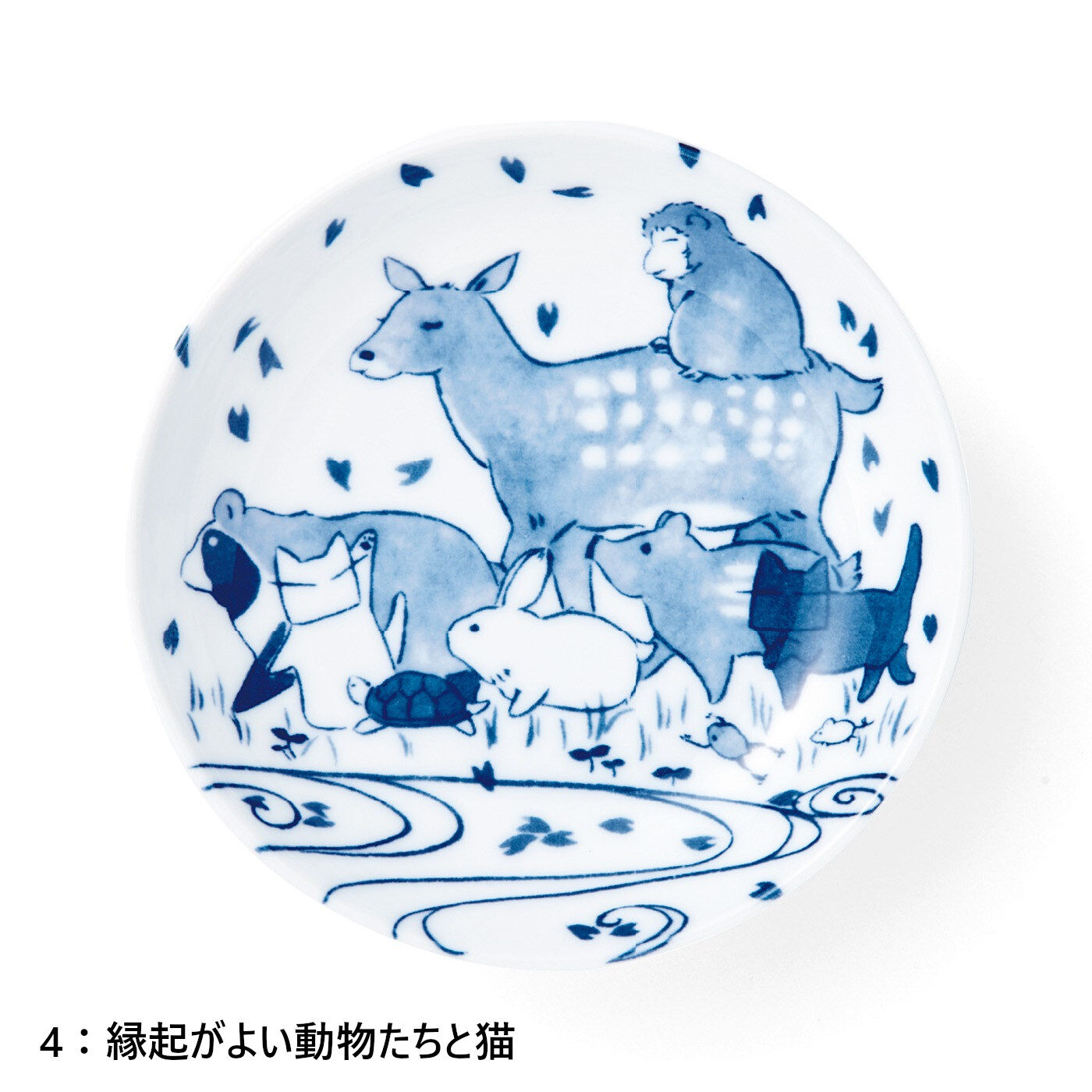 Real Stock|日本画家 久保智昭さんとつくった　猫と縁起物の染付風のお皿|〈縁起がよい動物たちと猫〉