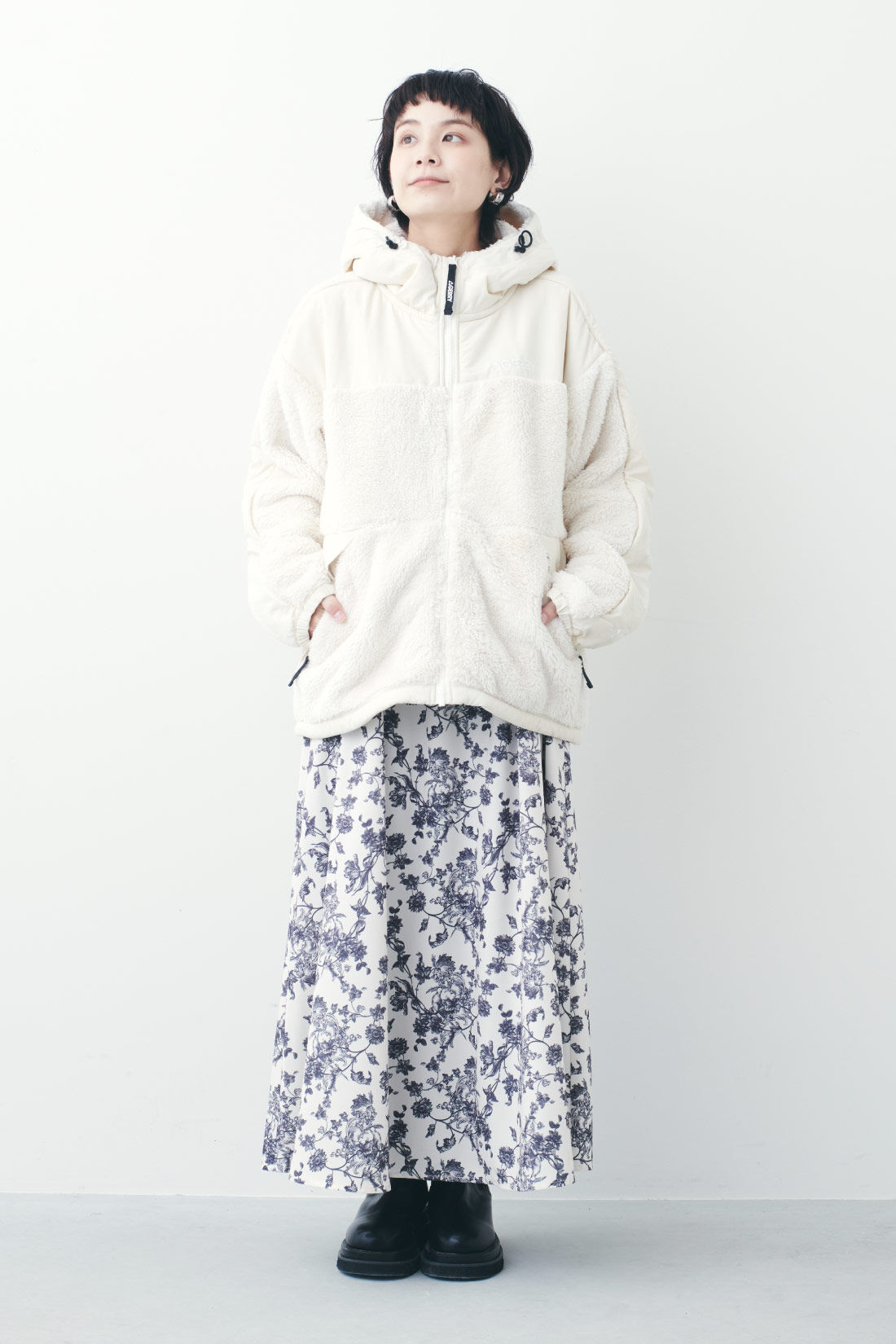 Real Stock|MEDE19F 〈SELECT〉 GERRY BOA HALF HOODIE|1：OFF-WHITE　モデル身長：157cm
