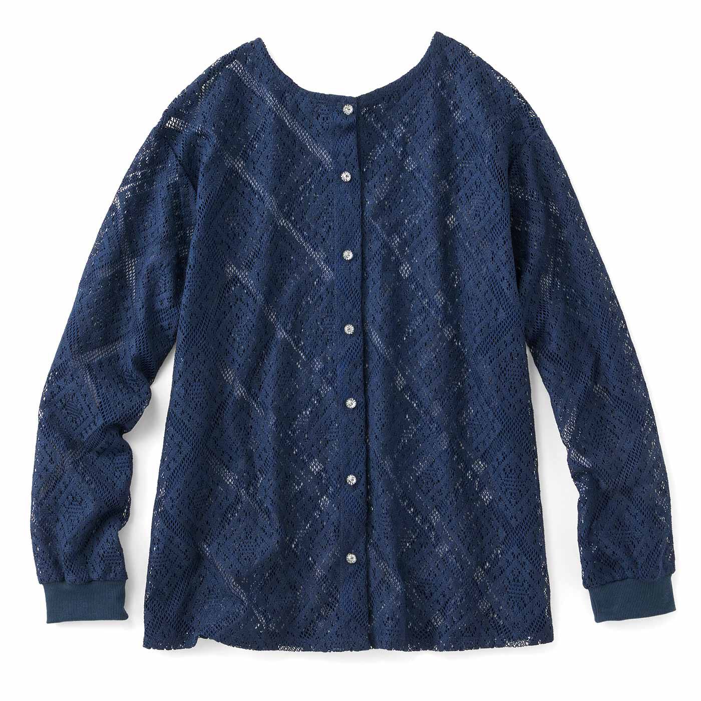Real Stock|フラウグラット トップスにもなる♪ 大人の2-WAY華やか総レースカーディガン〈ネイビー〉|〈ネイビー〉