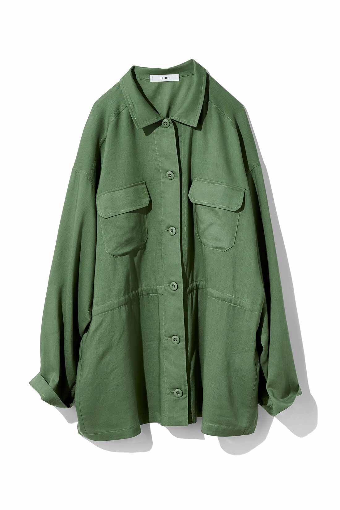 Real Stock|IEDIT[イディット]　リネン混素材のミリタリーシャツジャケット〈カーキグリーン〉|〈カーキグリーン〉