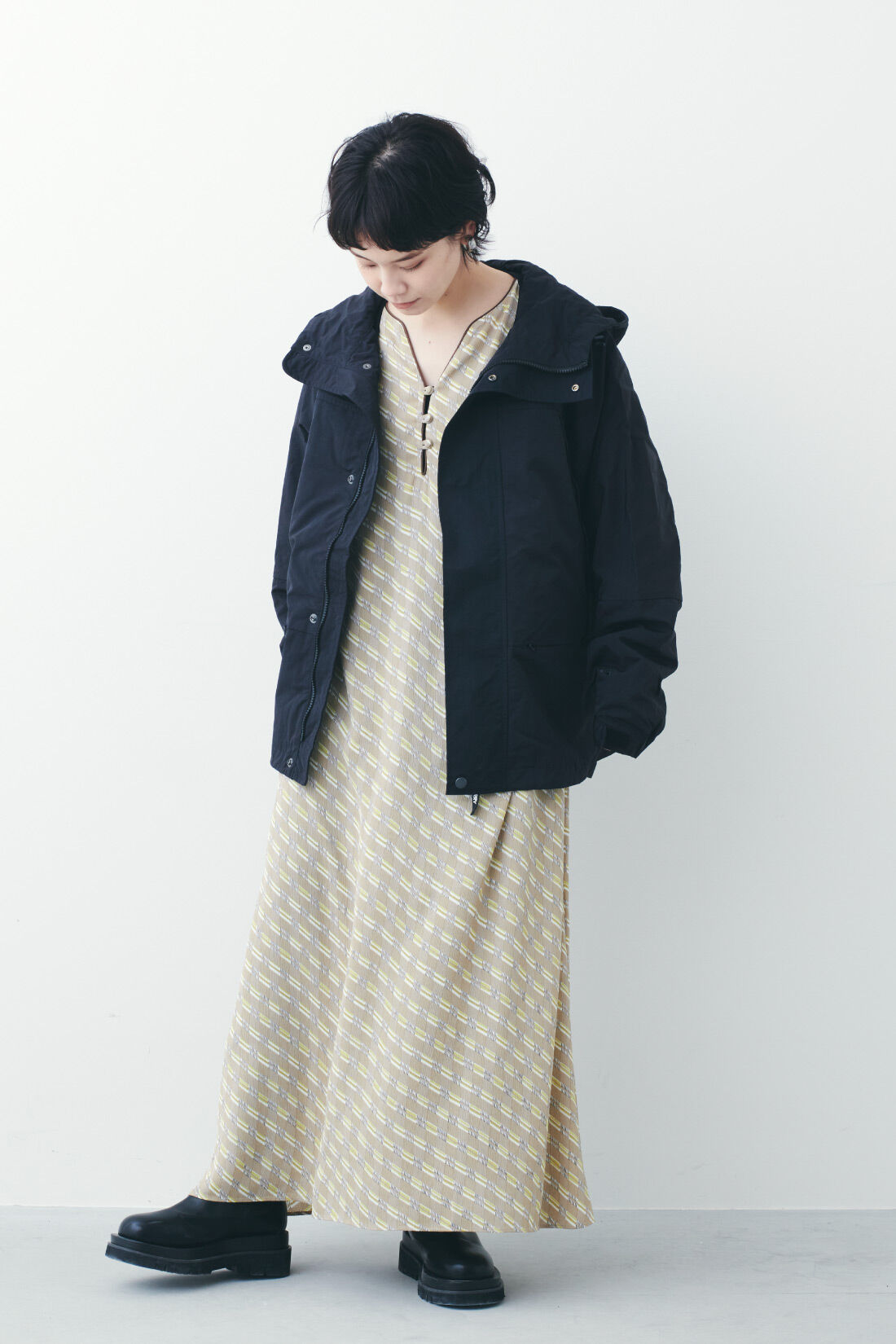 Real Stock|MEDE19F 〈SELECT〉 GERRY 3-WAY MOUNTAIN PARKA〈BK〉|モデル身長：157cm・着用サイズ：S