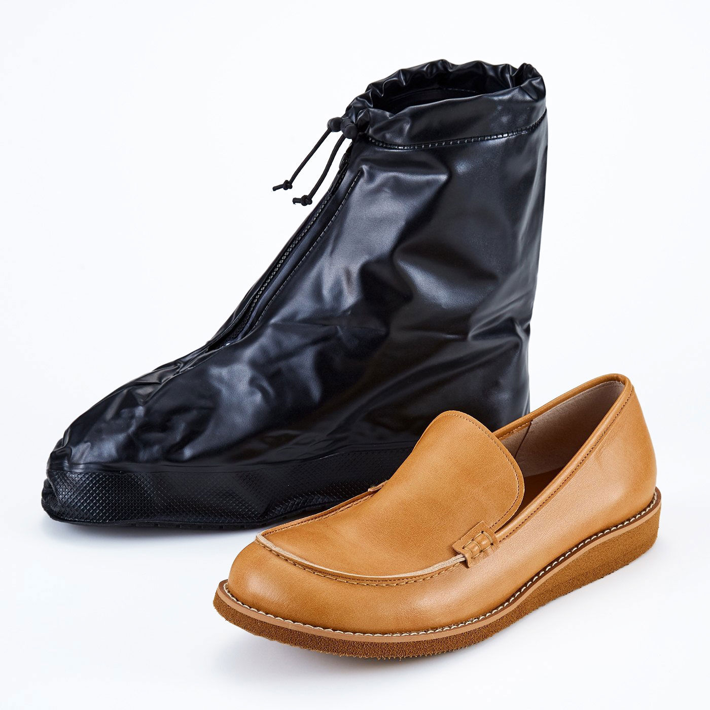 Real Stock|靴を雨や泥から守る　たたんで持ち歩けるシューズレインカバー〈黒〉|雨の日でもお気に入りの革靴が履ける！