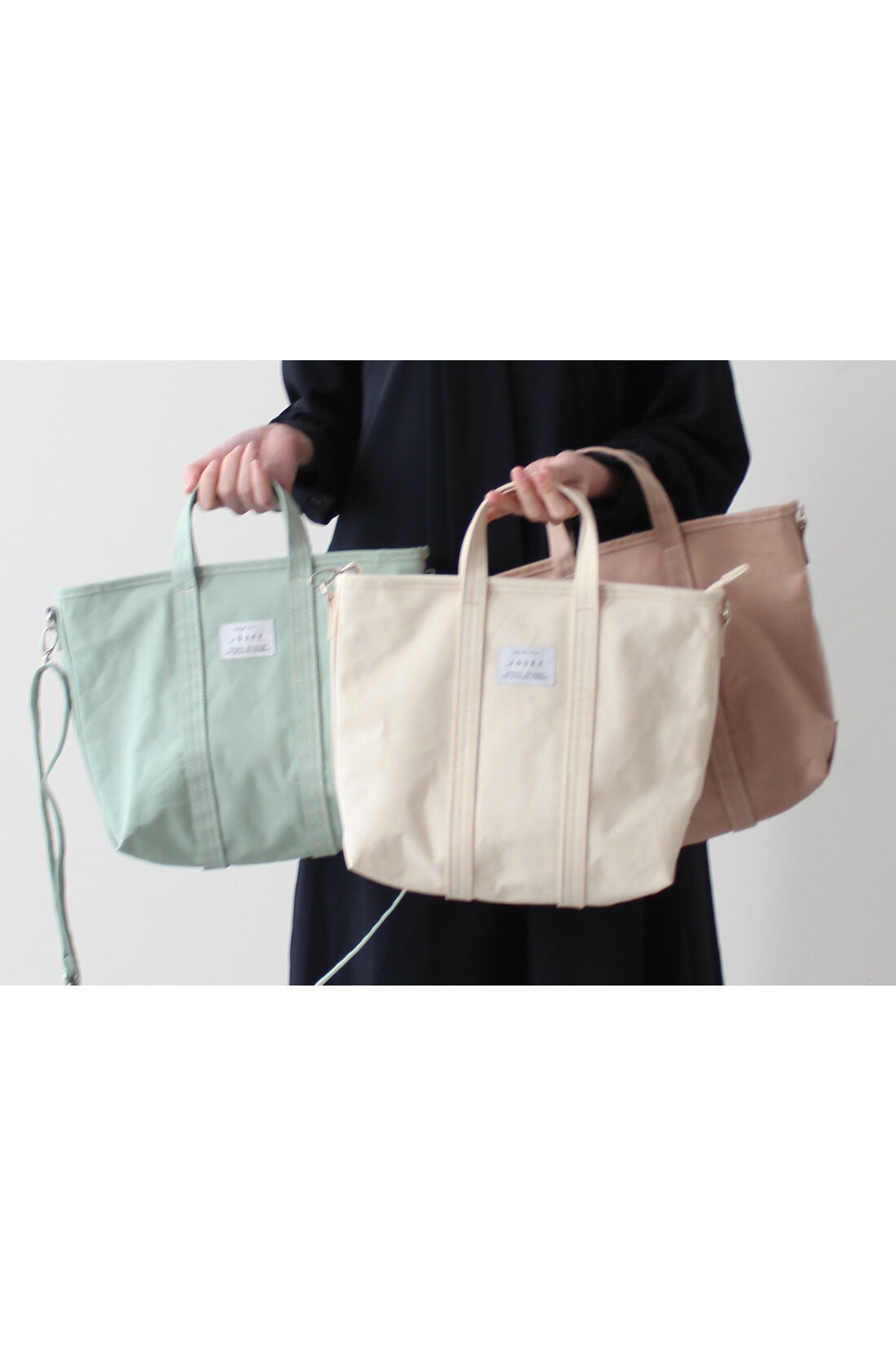 Real Stock|IEDIT[イディット] SELECT  配色ステッチがポイントのコットンキャンバス2-WAYトートバッグ