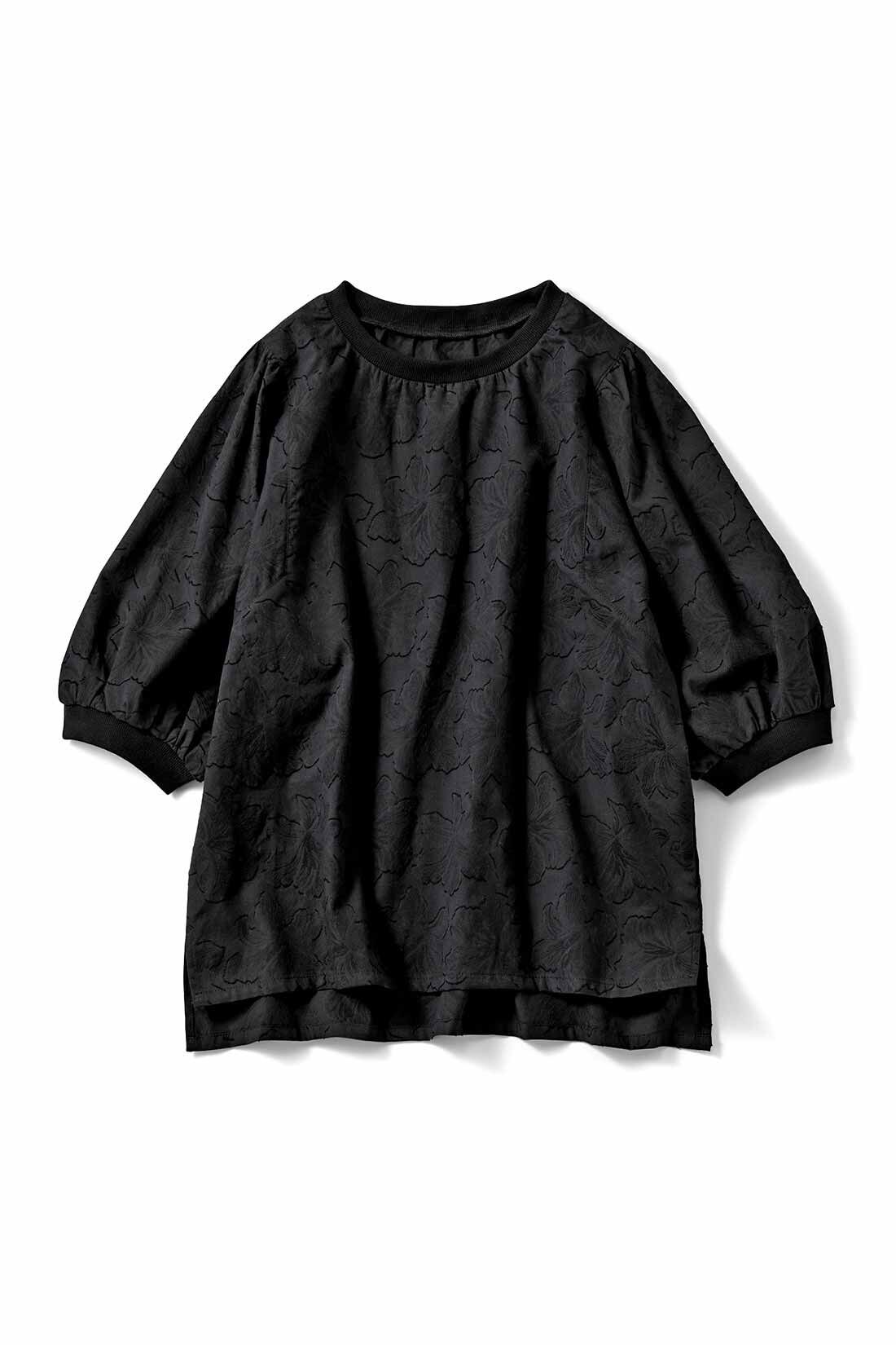 Real Stock|リブ イン コンフォート Tシャツ感覚で着られて上品見え 華やかコットンカットドビープルオーバー〈ブラック〉|ブラック