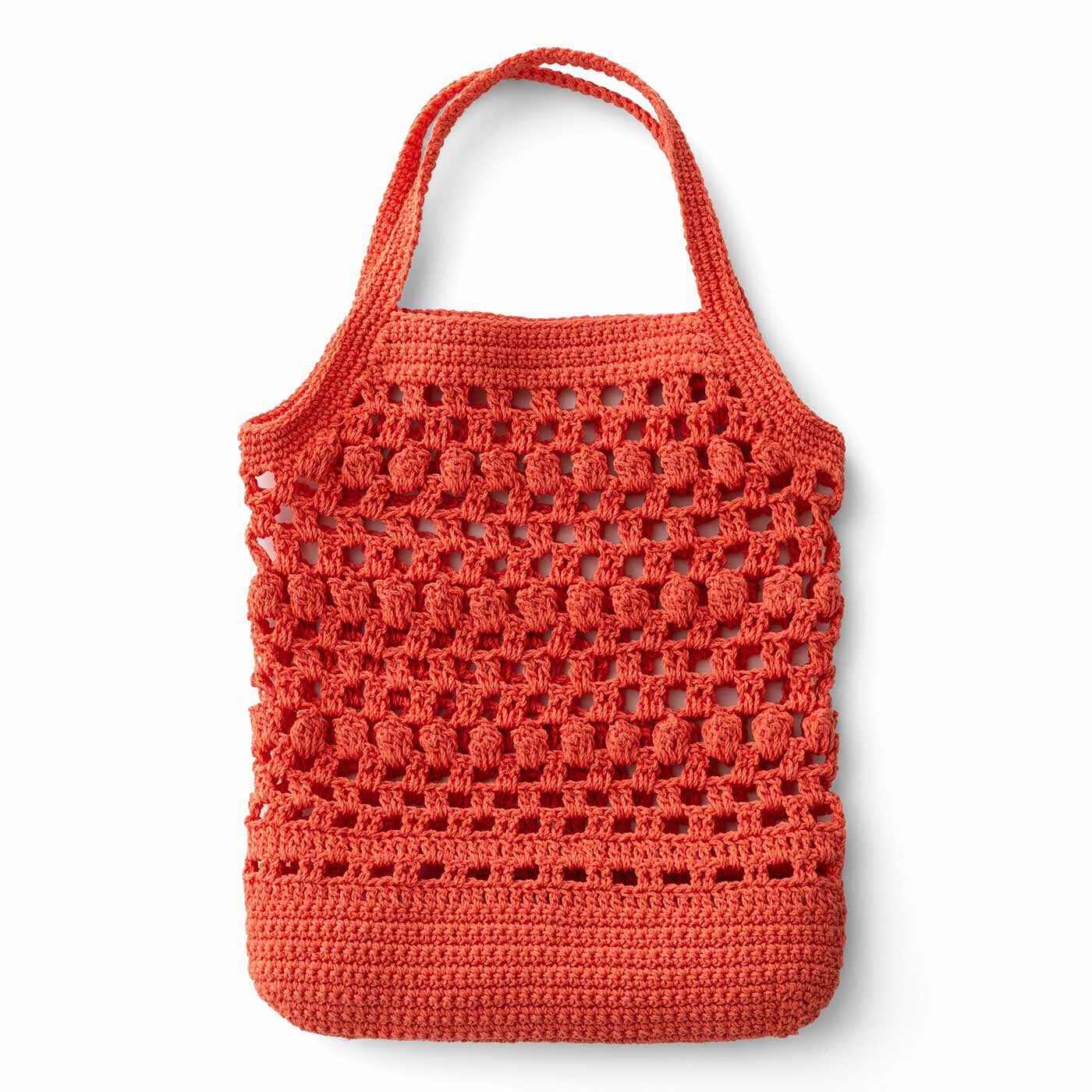 Real Stock|涼しげな編み地が自慢 透け感がおしゃれなかぎ針編みバッグ|4：スカーレットの方眼編みバッグ