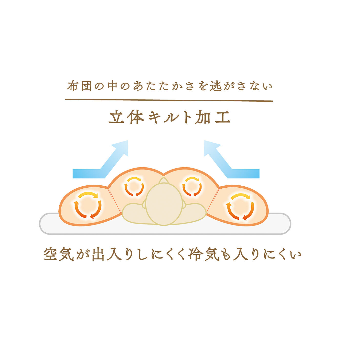 realstock [リアルストック]（Express BOX）|クーフゥ　クリーン＆ふんわりボリュームで手放せない心地よさ　自然の恵みを大切に使ったリサイクルダウンの合い掛け布団〈セミダブル〉|羽毛の部屋ひとつひとつが立体的な構造なので、空気が出入りしにくく、あたたかさを閉じこめます。