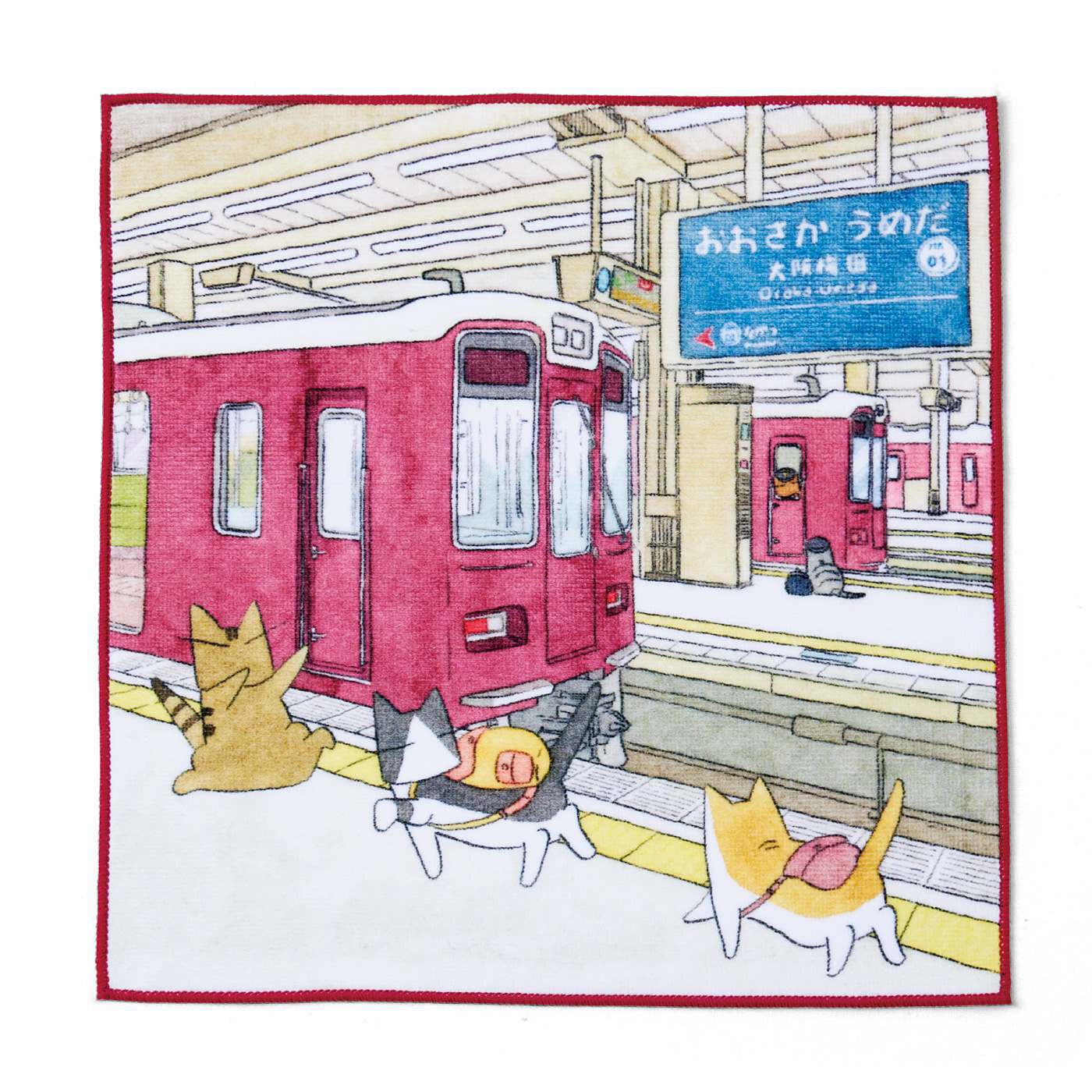 Real Stock|阪急電鉄×猫部　沿線風景を楽しむタオルハンカチ|お届けするタイプとは異なります。