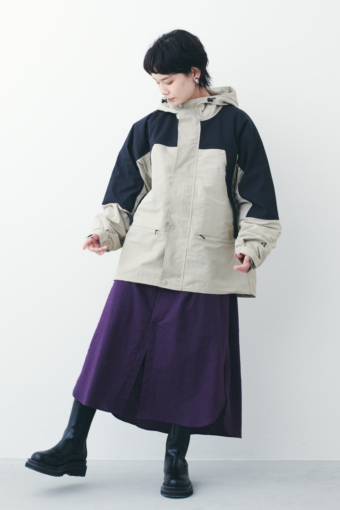 Real Stock|MEDE19F 〈SELECT〉 GERRY 3-WAY MOUNTAIN PARKA〈BE〉|モデル身長：157cm・着用サイズ：S