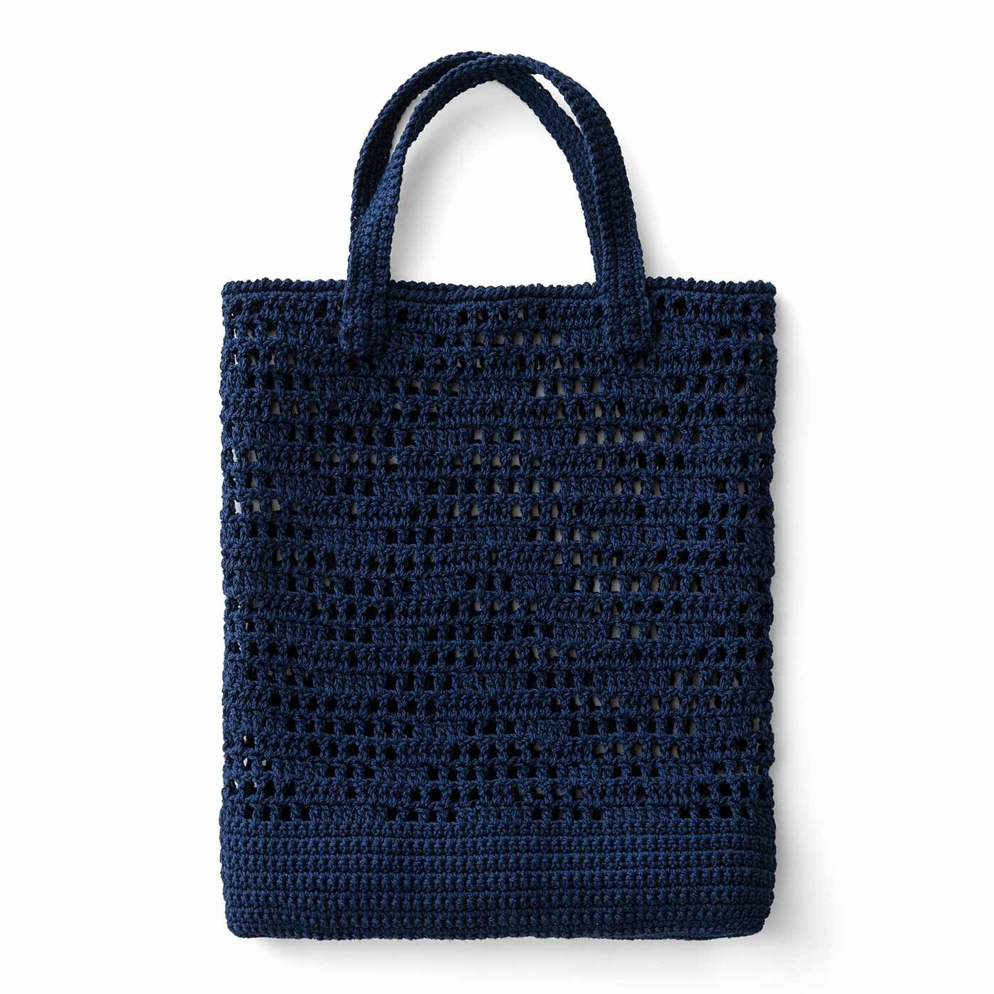 Real Stock|涼しげな編み地が自慢 透け感がおしゃれなかぎ針編みバッグ|1：ディープブルーの方眼編みバッグ