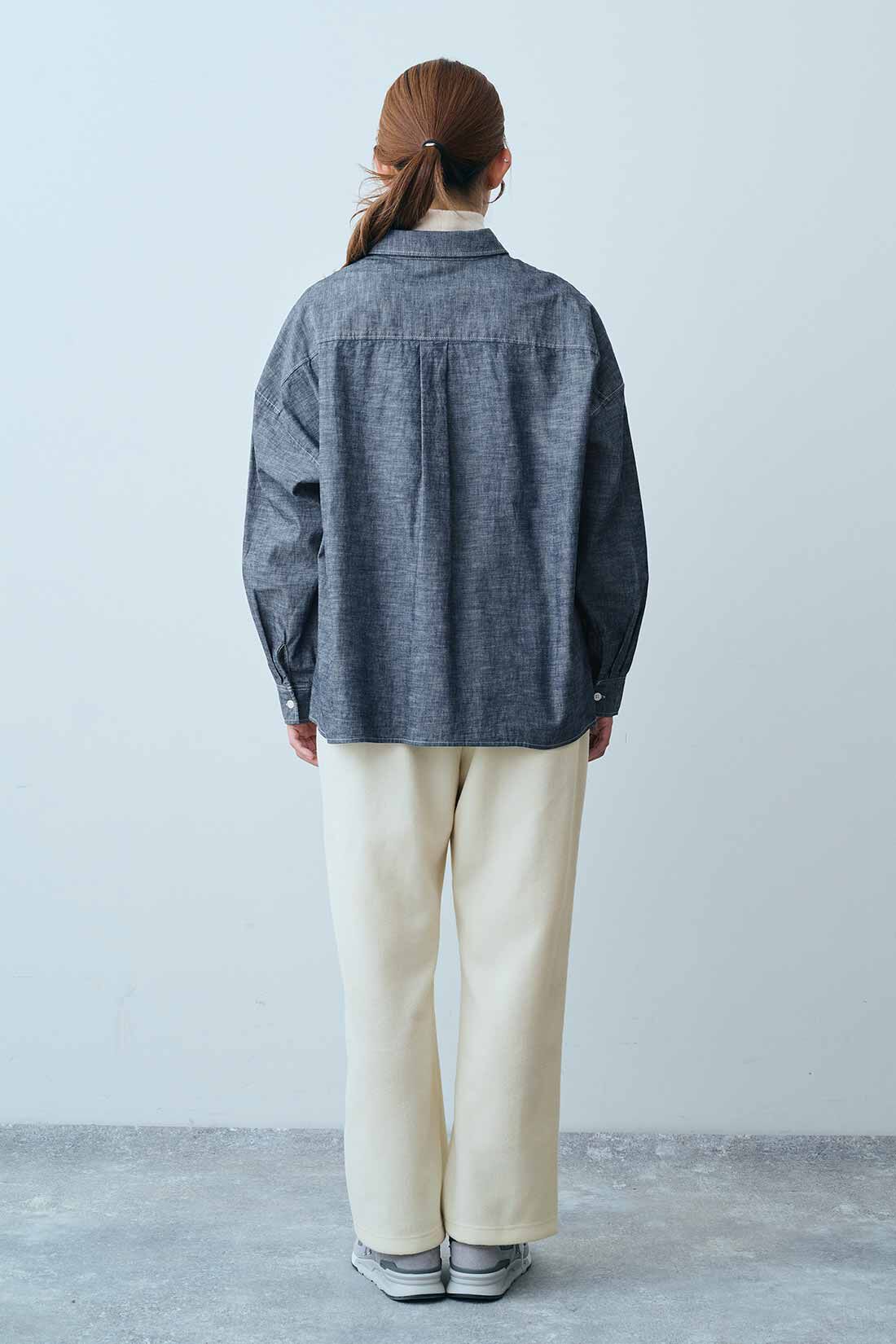 Real Stock|THREE FIFTY STANDARD　シャンブレーのシャツジャケット|モデル身長：165cm　着用サイズ：M