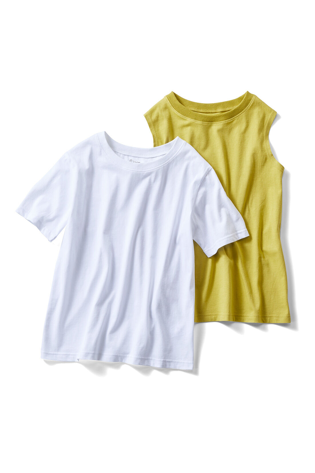 realstock [リアルストック]（Express BOX）|Live love cotton（R）プロジェクト リブ イン コンフォート きれいシルエットのパックTシャツ＆タンクトップセット〈マスタード＆ホワイト〉|マスタード＆ホワイト