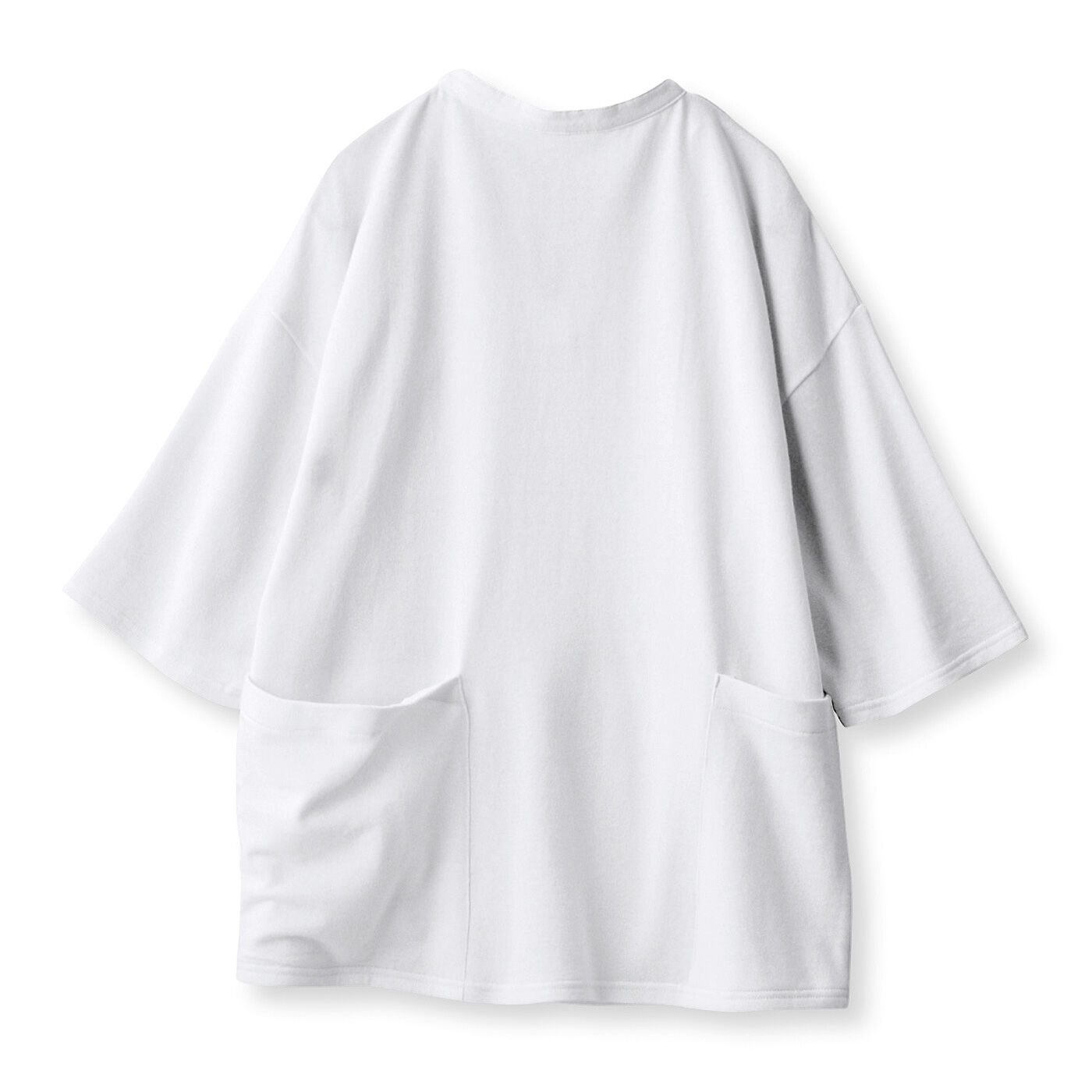 Real Stock|UP.de　着られるバッグ Tシャツ感覚なのにきれい見えする ポケットいっぱい てぶらなカットソースキッパーシャツ〈オフホワイト〉|〈BACK〉
