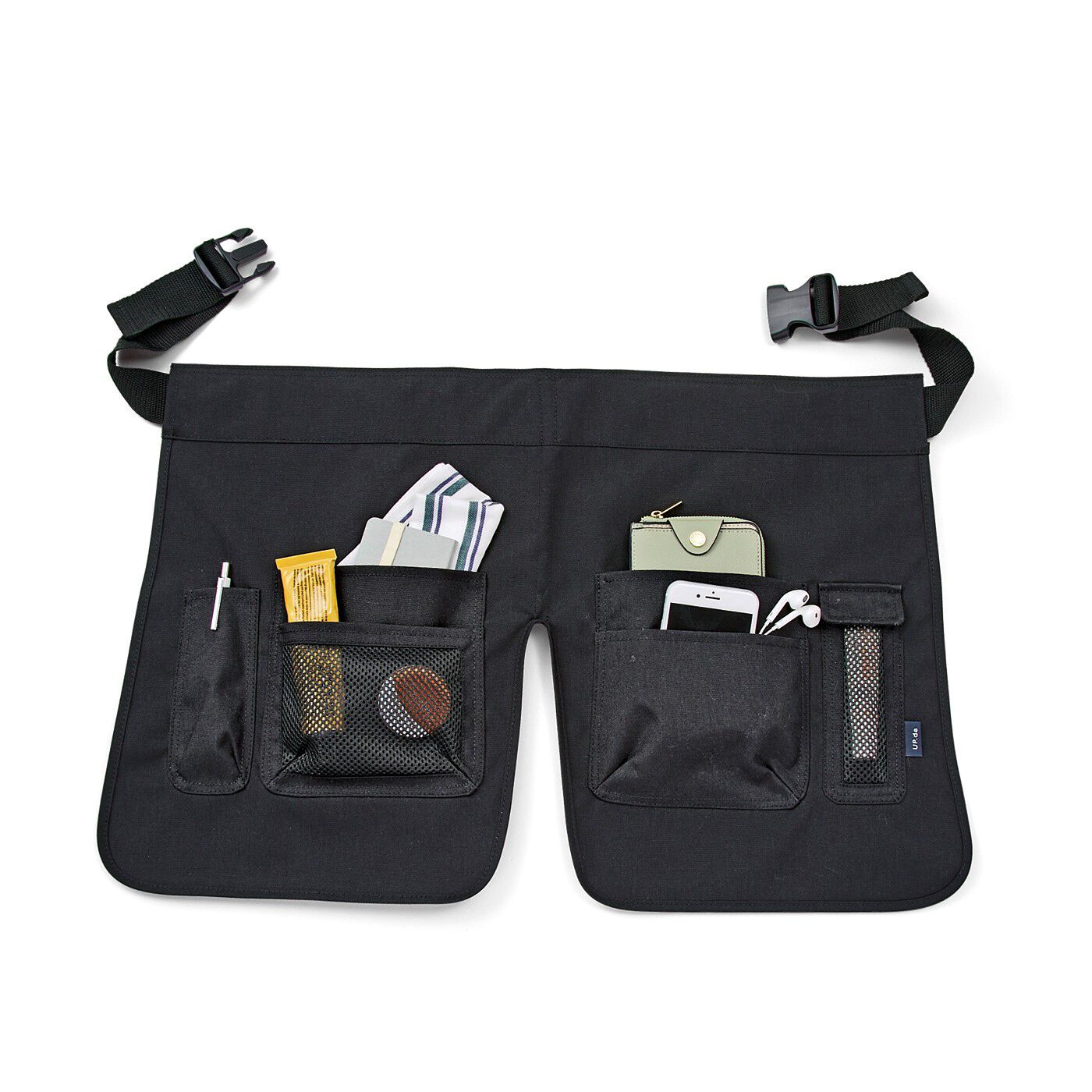 Real Stock|UP.de　着られるバッグ（TM） 付けポケットいっぱい 脚さばきのよいはっ水ショートエプロン|たくさんポケット付きで便利！